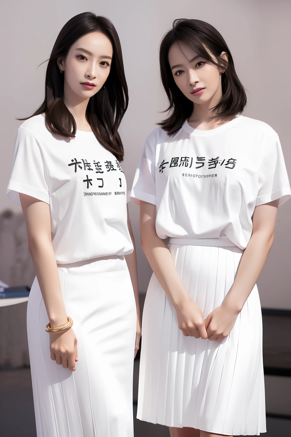 Masterpiece, Best quality, 超高分辨率, (Photorealistic:1.4), Beautiful lighting, RAW photo, 8K UHD, hyperdetailed face, realistic lightning, Beautiful girl, Sweet girl, ((Wear a white T-shirt and pleated long skirt)), library, Long shot, Shy, hiding face behind book,(Small chest 1.1.2)