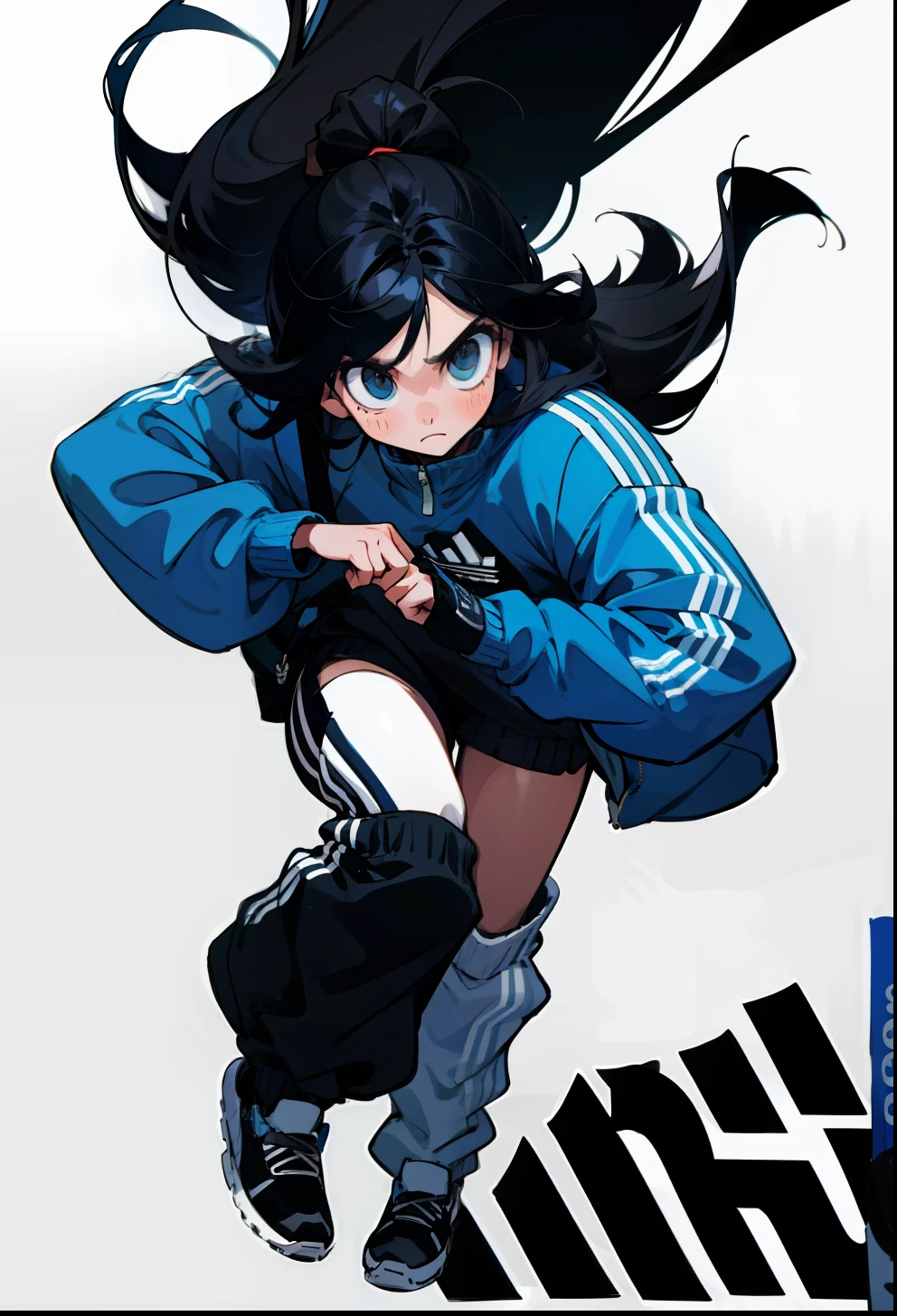 Black hair, 1Girl, Adidas Clothing, model poses, Long-haired, Product Advertising