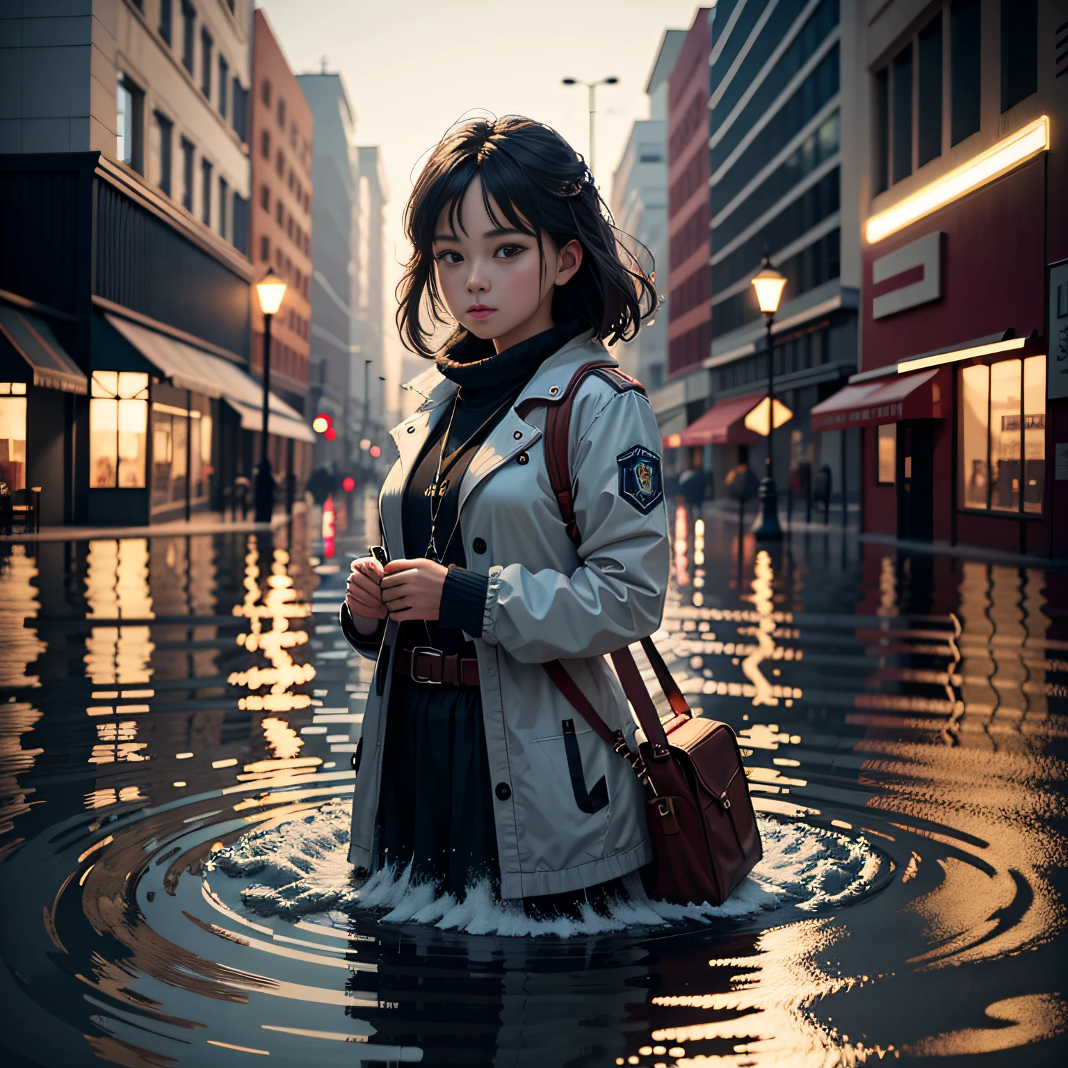 (masterpiece, best quality, beautiful art:1.4) of 1girl drowning in the flood, city background, digital art, trending on artstation, 4k, high detail, high-resolution, professional painting, ultra-detail, hdr, 4k uhd, 8k, unreal engine 5, cinematic, neon highlights, volumetric lighting, realistic shadows, reflections, unreal engine 5, cinematic wallpaper, 8k, romantic
