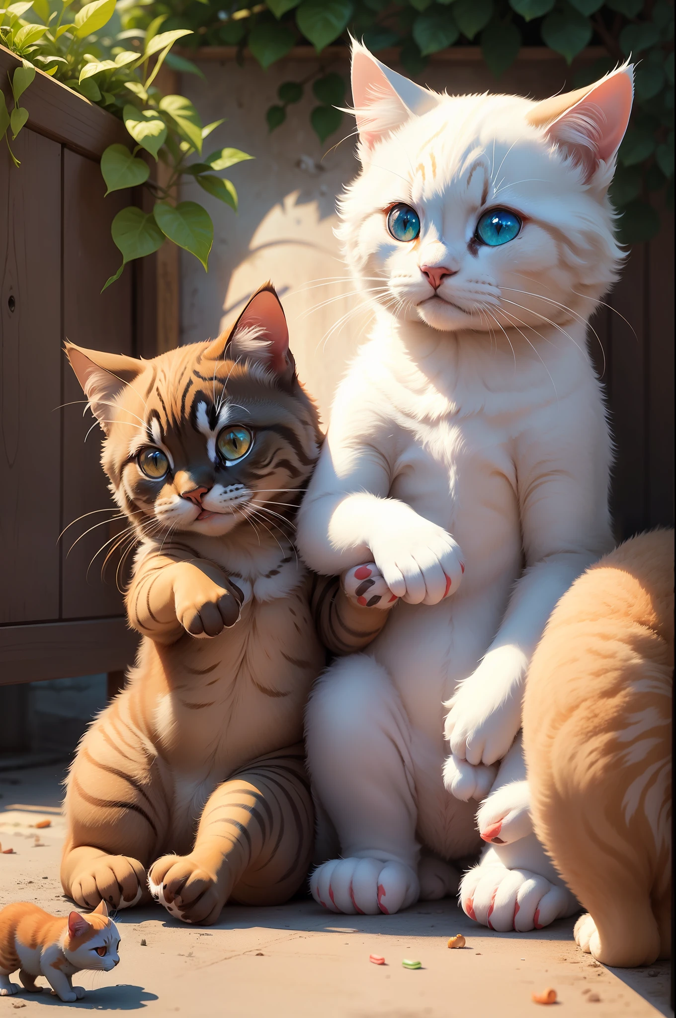 gatos fofos brincando, fundo branco