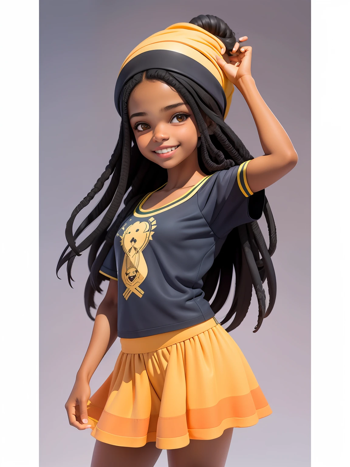 negra, adolescente, vestido longo preto, sorriso claro, flor, ao ar livre, turbante