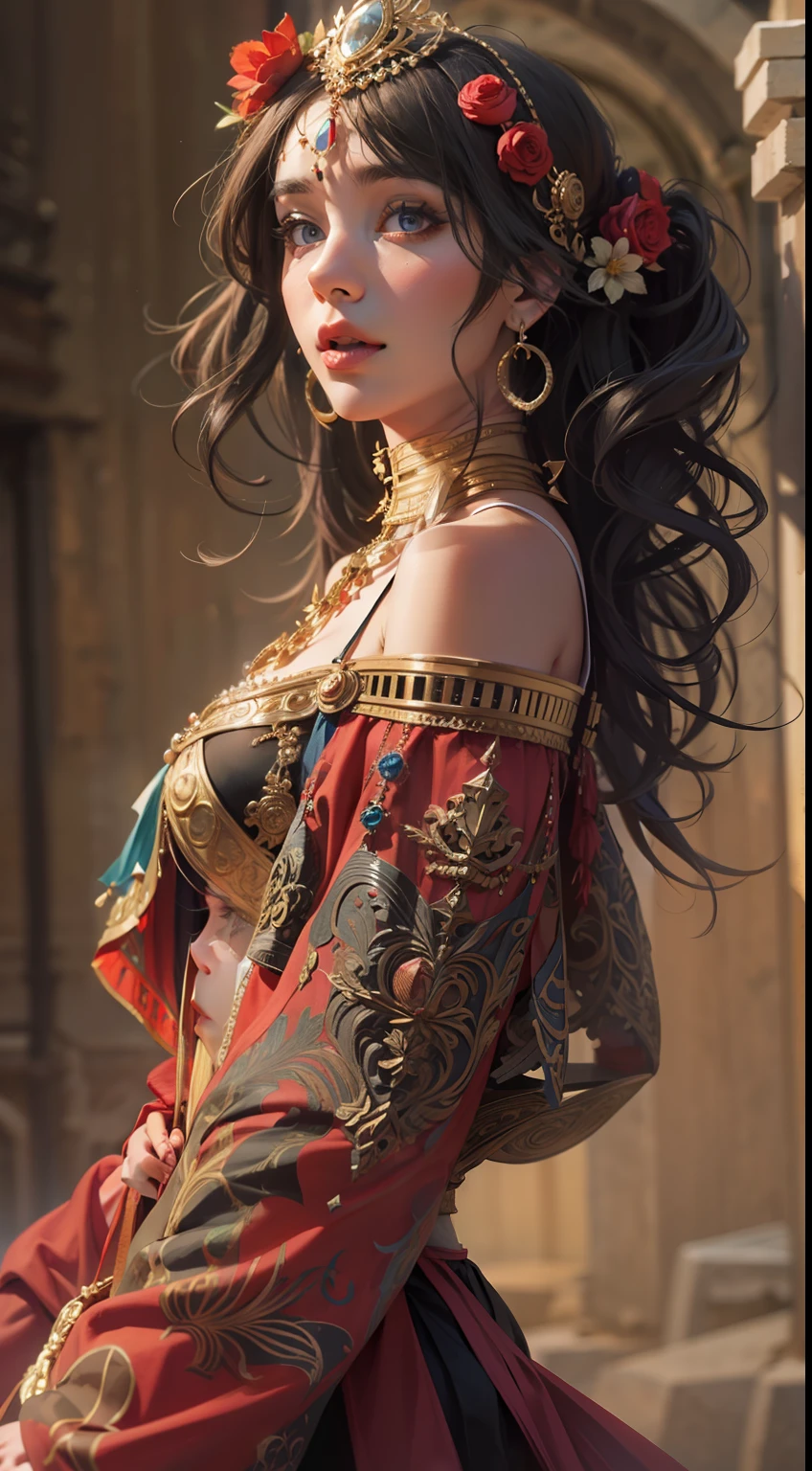 Beautiful woman in intricate Romantic Gypsy Outfit