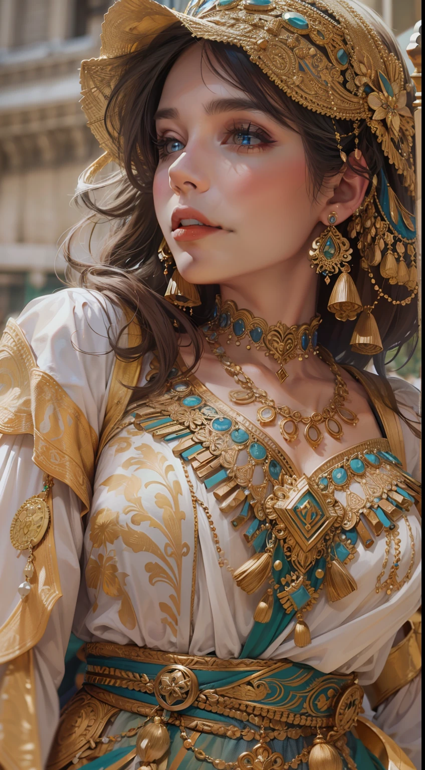 Beautiful woman in intricate Romantic Gypsy Outfit