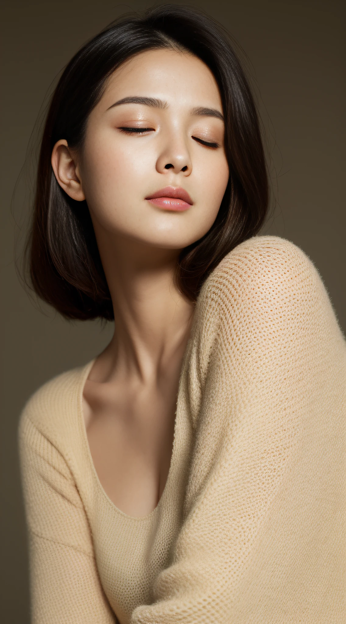 (Masterpiece:1,2),Best quality,Supergianthugebreasts高分辨率,Film texture,(Realisticity:1.4),Original photo,Cinematic lighting,Supergianthugebreasts,8K,A high resolution,Film texture,Fuji Film,Visual impact,Depth of field,Perfect lighting,Rembrandt light,Magazine request,,1girll,Korea,Clean the face light,Skin texture texture,Contour light,(Semi-closed Eyes:1.2),Single eyelid,Symmetrical eyes,