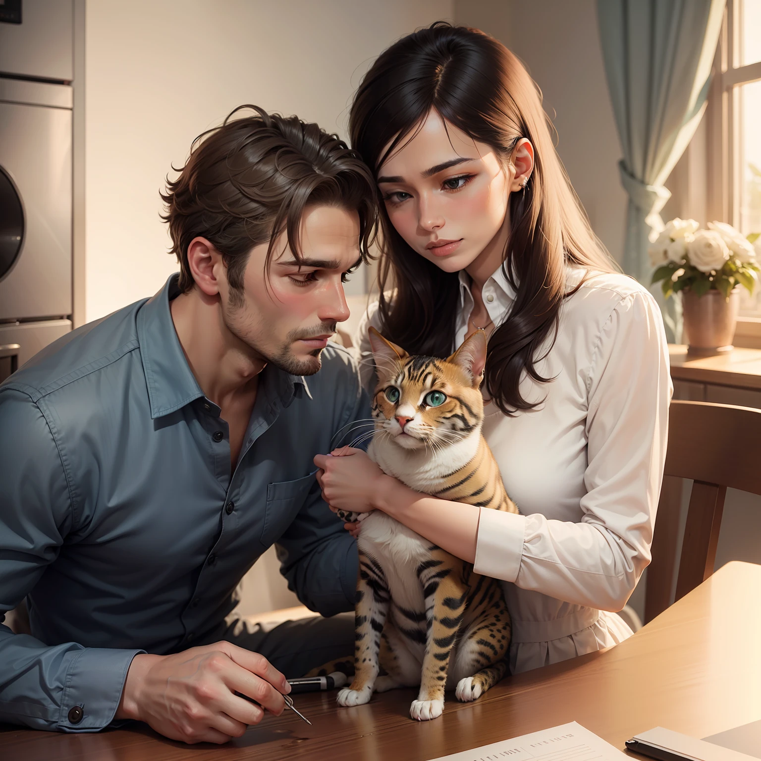 Husband handing over a pet to wife
