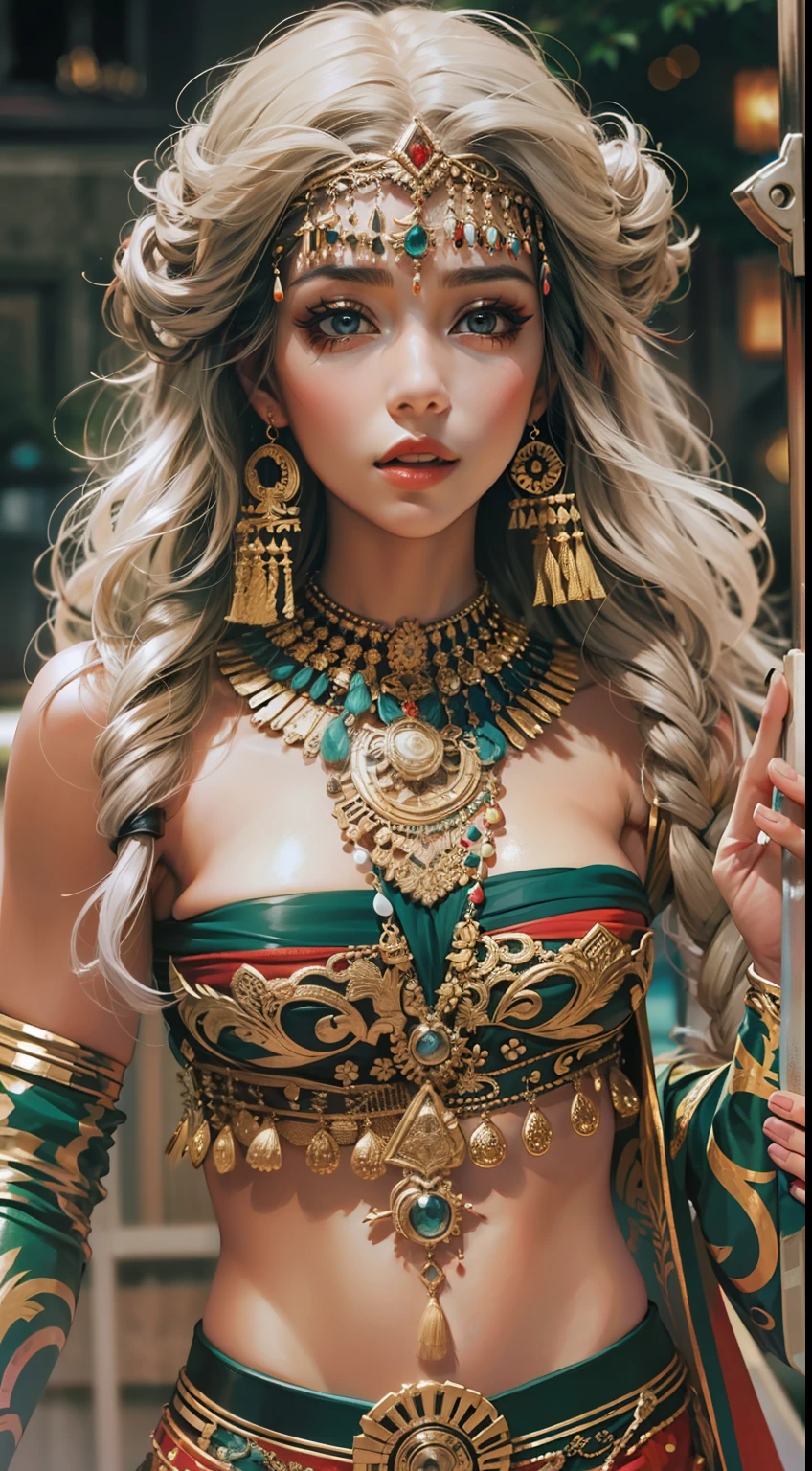 Beautiful woman in intricate Tribal Glam Outfit