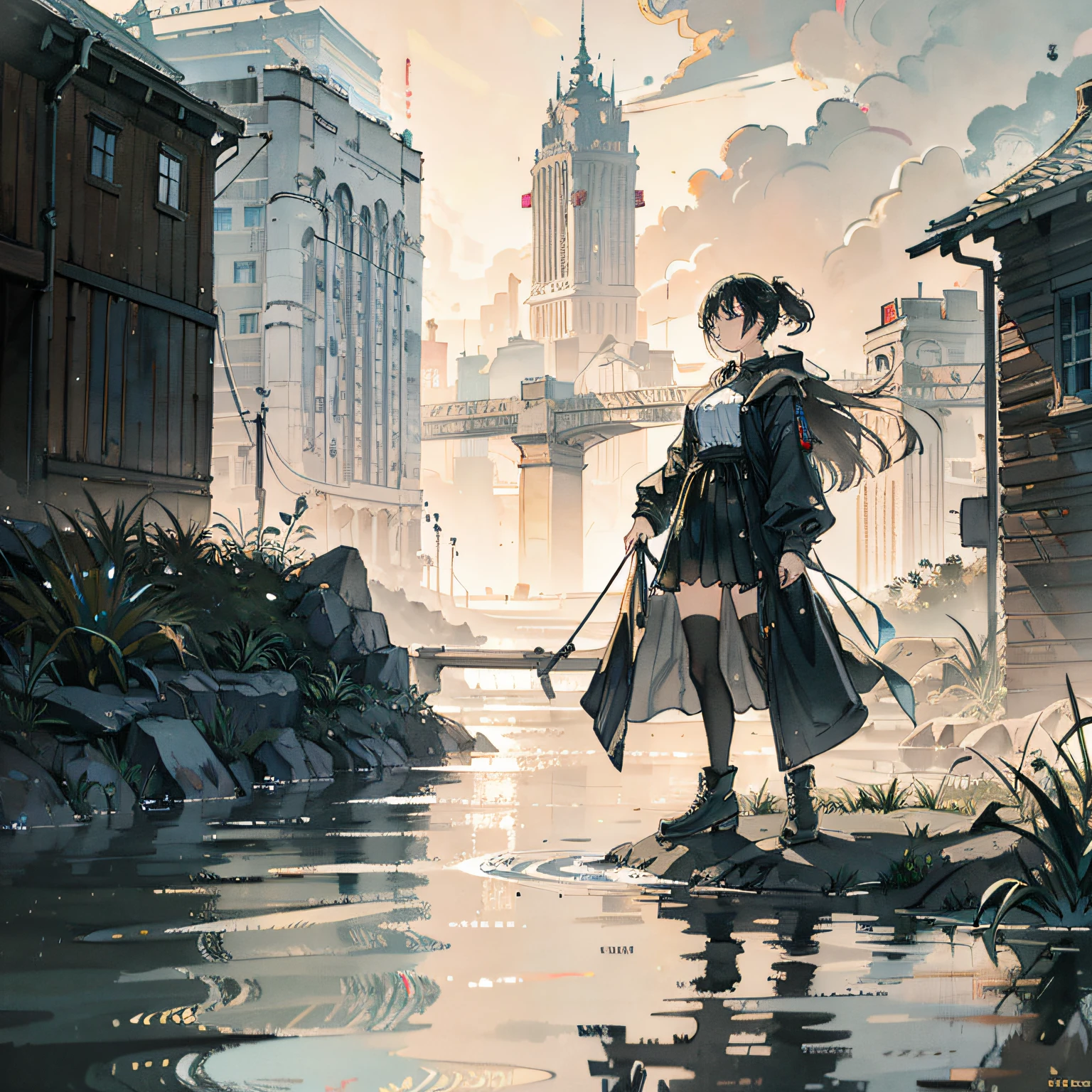(masterpiece, best quality, beautiful art:1.4) of 1girl drowning in the flood, city background, drowning, digital art, trending on artstation, 4k, high detail, high-resolution, professional painting, ultra-detail, hdr, 4k uhd, 8k, unreal engine 5, cinematic, neon highlights, volumetric lighting, realistic shadows, reflections, unreal engine 5, cinematic wallpaper, 8k, romantic