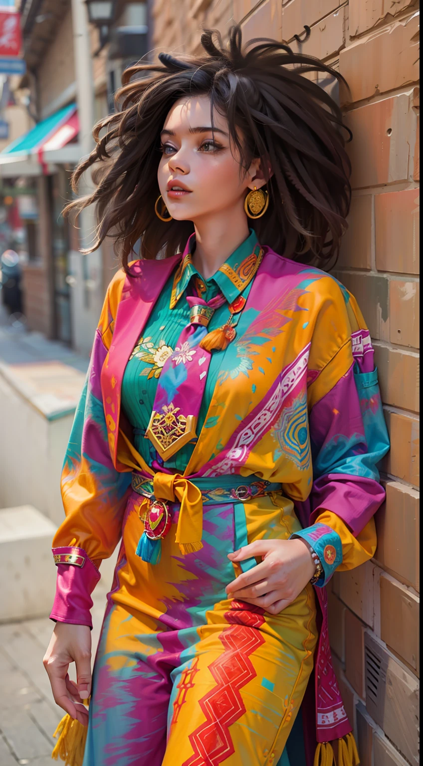 Beautiful woman in intricate Bold and Tie-Dye Outfit