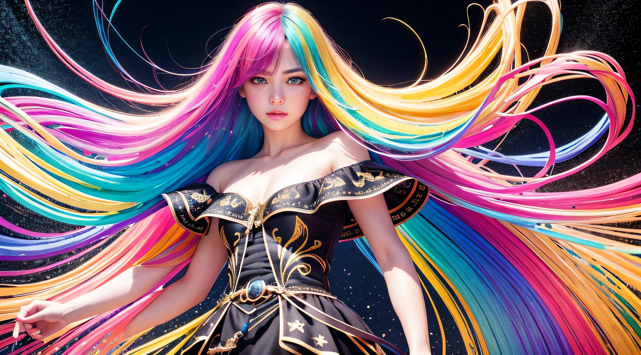 8k, RAW photo, realistic, photo-realistic, hyper-realistic, highest quality, best quality, masterpiece, highly detailed, absurdres,
masterpiece, best quality, (extremely detailed CG unity 8k wallpaper, masterpiece, best quality, ultra-detailed, best shadow), (detailed background), (beautiful detailed face, beautiful detailed eyes), High contrast, (best illumination), 1girl, Australian, multicoloured hair, beautiful, ((colourful paint splashes on transparent background, dulux)), ((caustic)), dynamic angle,beautiful detailed glow,full body, cowboy shot,
