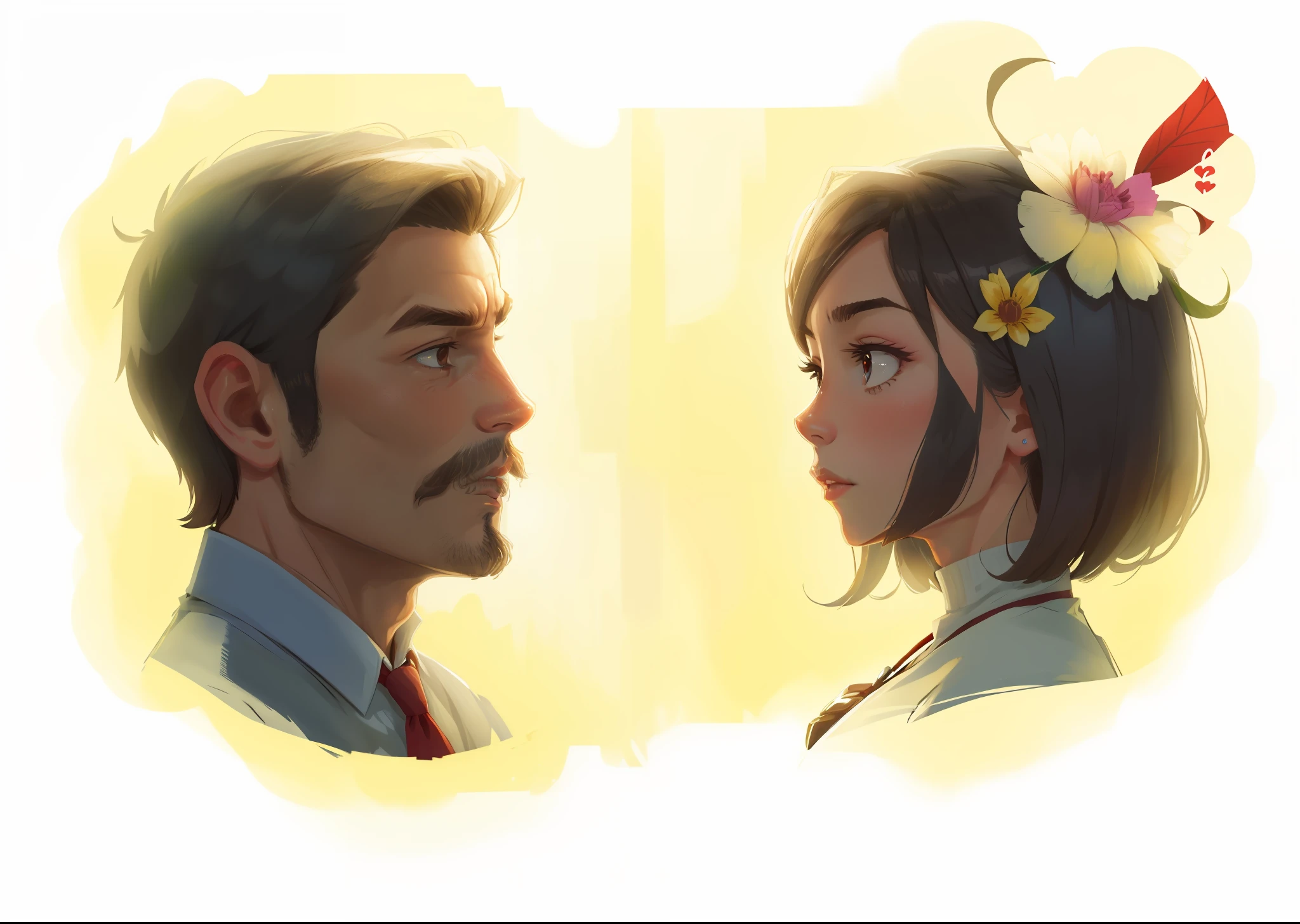There is a manly man looking at a woman,