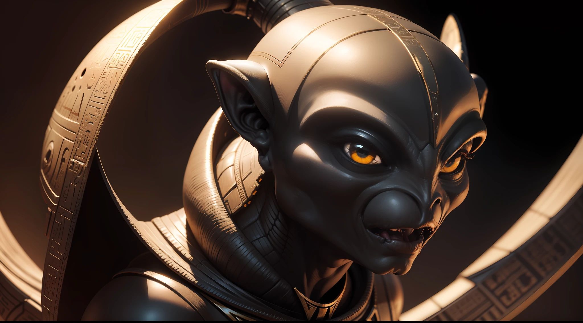 Create a classic alien, ET, black eyes, In Ancient Egypt, in high definition, 8k resolution, extremely realistic, CG, Studio illustration, studio lens, extremely sharp , best quality, Image size: 3840 x 2160px.