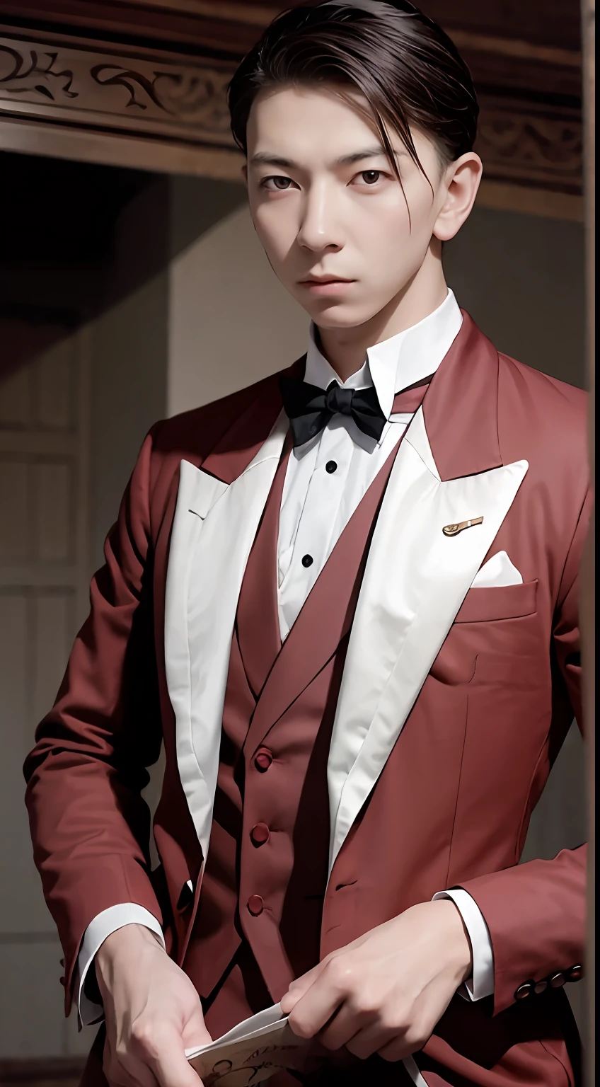"A dapper gentleman dressed in exquisite attire from the 1900s."