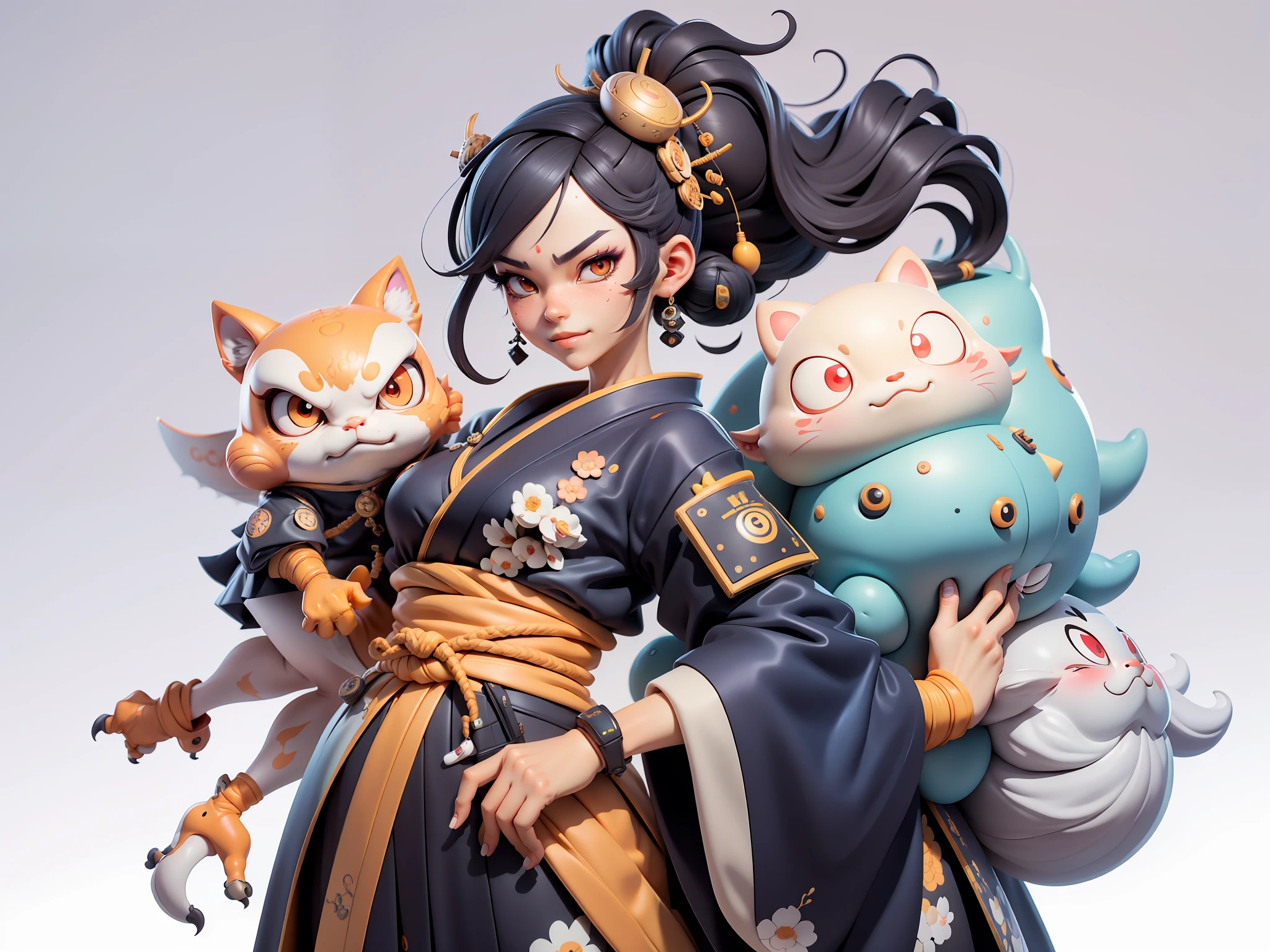(Daisaku),(Need),(Super meticulous),(full bodyesbian:1.2),Japanese ukiyo-e girl，japanese geisha，Beautiful，Oriental dragon，Aeolian Thor，Raised sexy，爆乳，Oriental face，TV Anchor，Bust portrait illustration，Alone，In black suit，a blue tie，The face is slightly chubby，The face was clean，without a beard，Black super short hair，Black eyes，Smile confidently，3C computer sub-products，iPad， iphone，Digital painting，3D character design by Mark Clairen and Pixar and Hayao Miyazaki and Akira Toriyama，The illustration is a high-definition illustration in 4K resolution，With very detailed facial features and cartoon-style visuals。