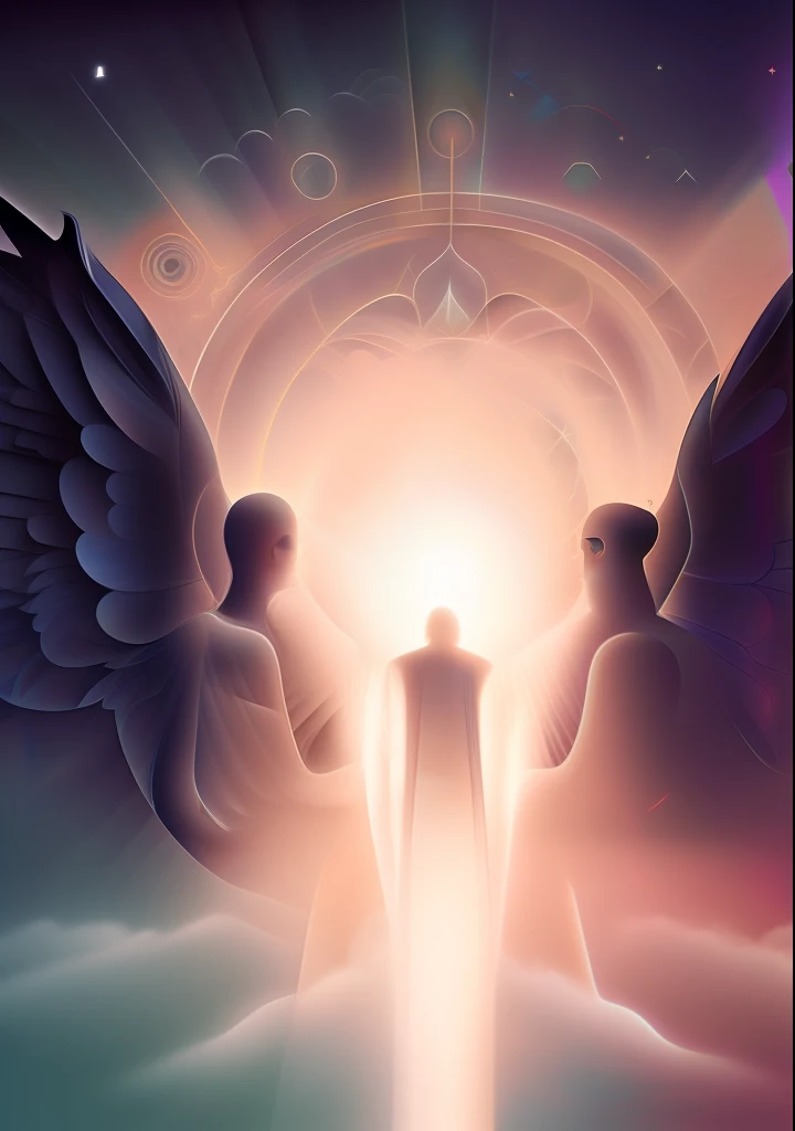 angels in the clouds with a light shining through them, ser angelical brilhante, spirits coming out of portal, Ethereal Angelic Being of Light, irradiando energia de renascimento, Viagem Astral, some cosmic angels, angel spirit guide, formas abstratas espirituais, no plano astral ) ) ), Abrindo um portal brilhante, Subiu, mystical energy in the air, Angelic Light, um ser interdimensional