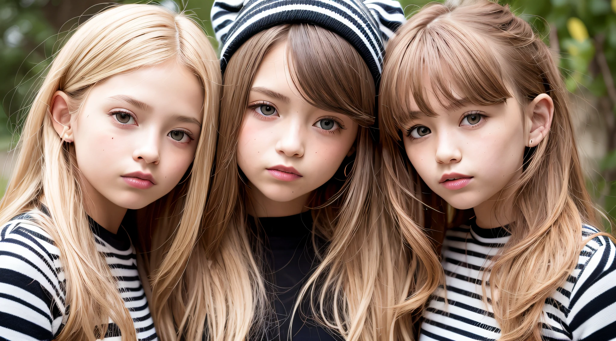 KIDS BLONDIES, CABELOS COMPRIDOS LOIRAS, 3 S KIDS DE 12 ANOAQUETAS DE COURO ESTILO ZEBRA.