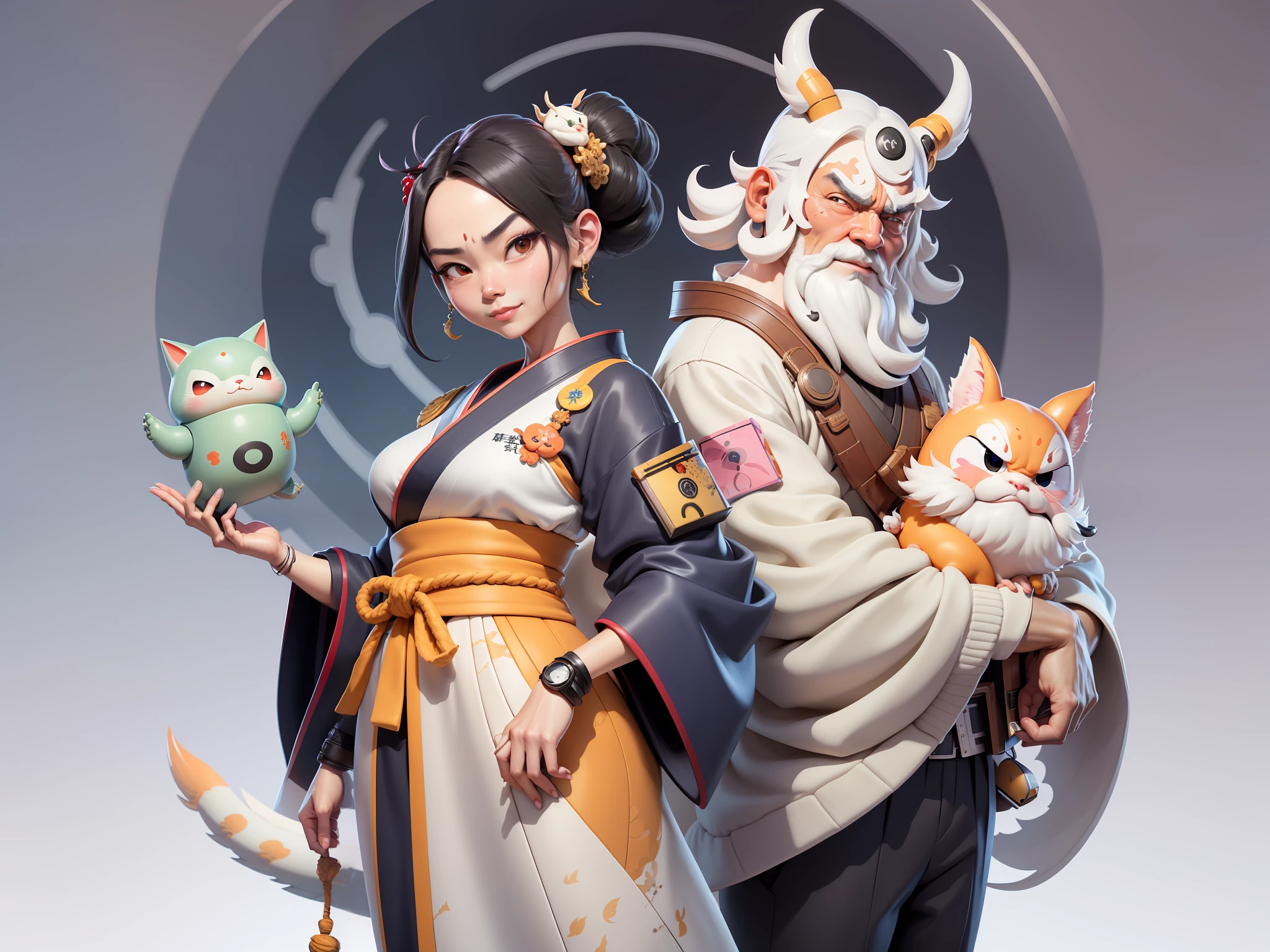 (Daisaku),(Need),(Super meticulous),(full bodyesbian:1.2),Japanese ukiyo-e girl,japanese geisha,Beautiful,Oriental dragon,Aeolian Thor,Raised sexy,爆乳,Oriental face,TV Anchor,Bust portrait illustration,Alone,In black suit,a blue tie,The face is slightly chubby,The face was clean,without a beard,Black super short hair,Black eyes,Smile confidently,3C computer sub-products,iPad, iphone,Digital painting,3D character design by Mark Clairen and Pixar and Hayao Miyazaki and Akira Toriyama,The illustration is a high-definition illustration in 4K resolution,With very detailed facial features and cartoon-style visuals。