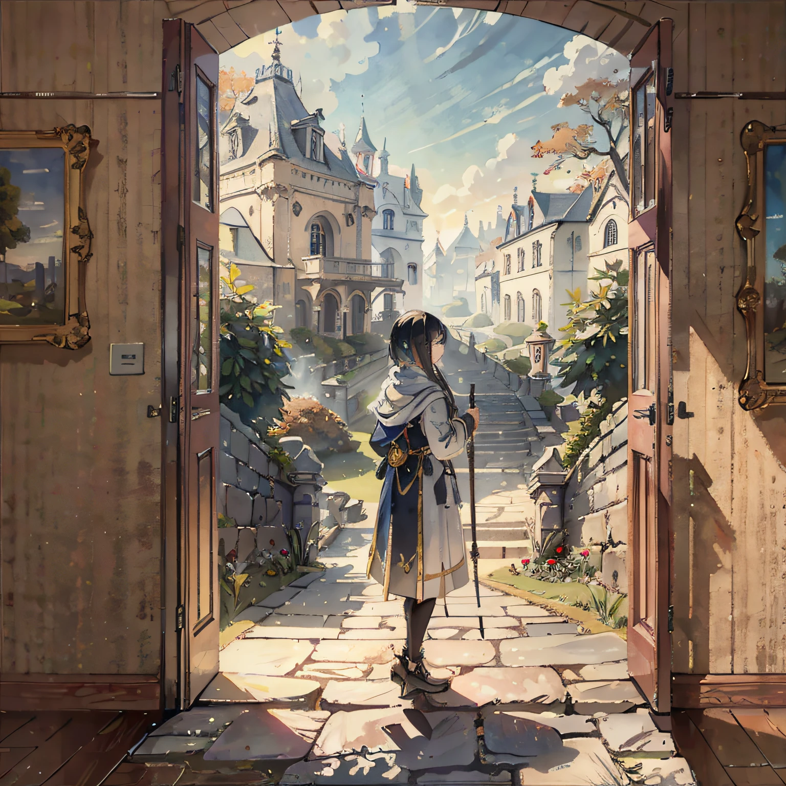 (masterpiece, best quality, beautiful art:1.4) in the tapestry of time, your story weaves a masterpiece, magical and dreamy, with surreal architecture designed by hieronymous bosch. The city is inspired by ancient roman buildings. It has many talli elements that fall like vines & ivy growing from its walls. The colors are very bright and vibrant, and they're in the style of unreal engine 5, highly detailed, intircate, (sharp focus:1.6), volumetric lighting, cinematic wallpaper, 8k, romantic
