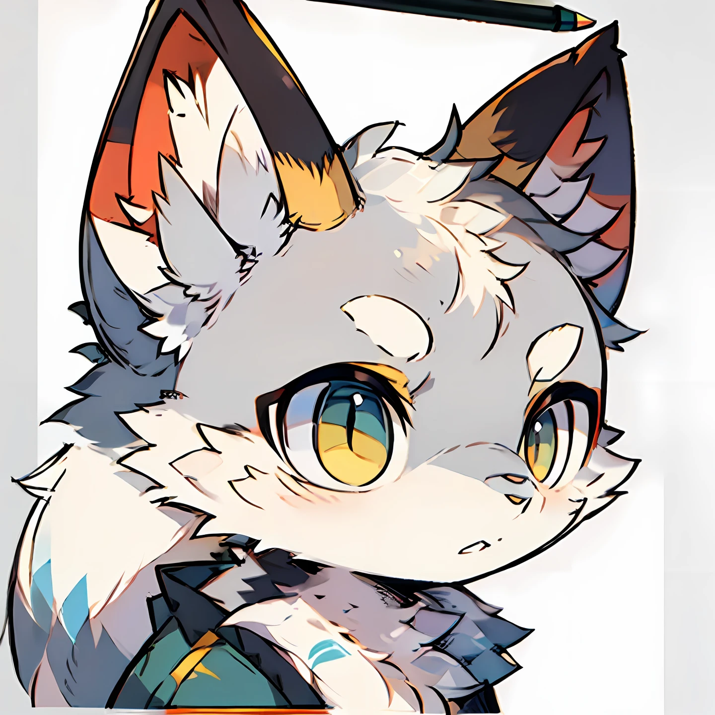 gray wolf,greys!Close-up of a cat with a pencil in its mouth, Wolf template basic line art, Simple lines of art, linear art, thick lineart, clean lineart, Outline sketch, thick black lineart, clean lineart and flat color, contour drawing, bold lineart, clean anime outlines, Outlined!!!, professional furry drawing, outline art