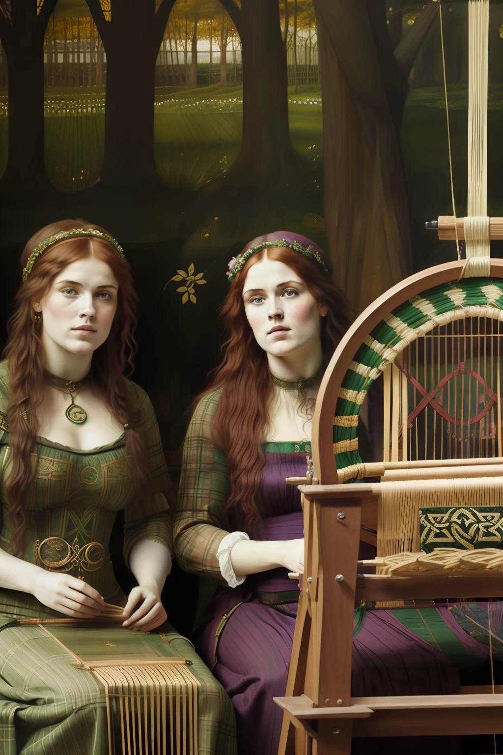 rosto renascentista (((Pre-Raphaelite painting of Celtic women in a weaving competition)))