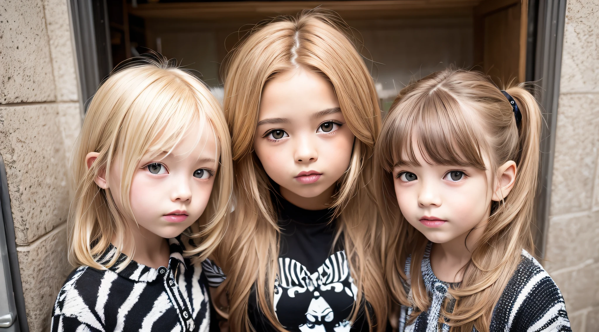 KIDS BLONDIES, CABELOS COMPRIDOS LOIRAS, 3 S KIDS DE 12 ANOAQUETAS DE COURO ESTILO ZEBRA.