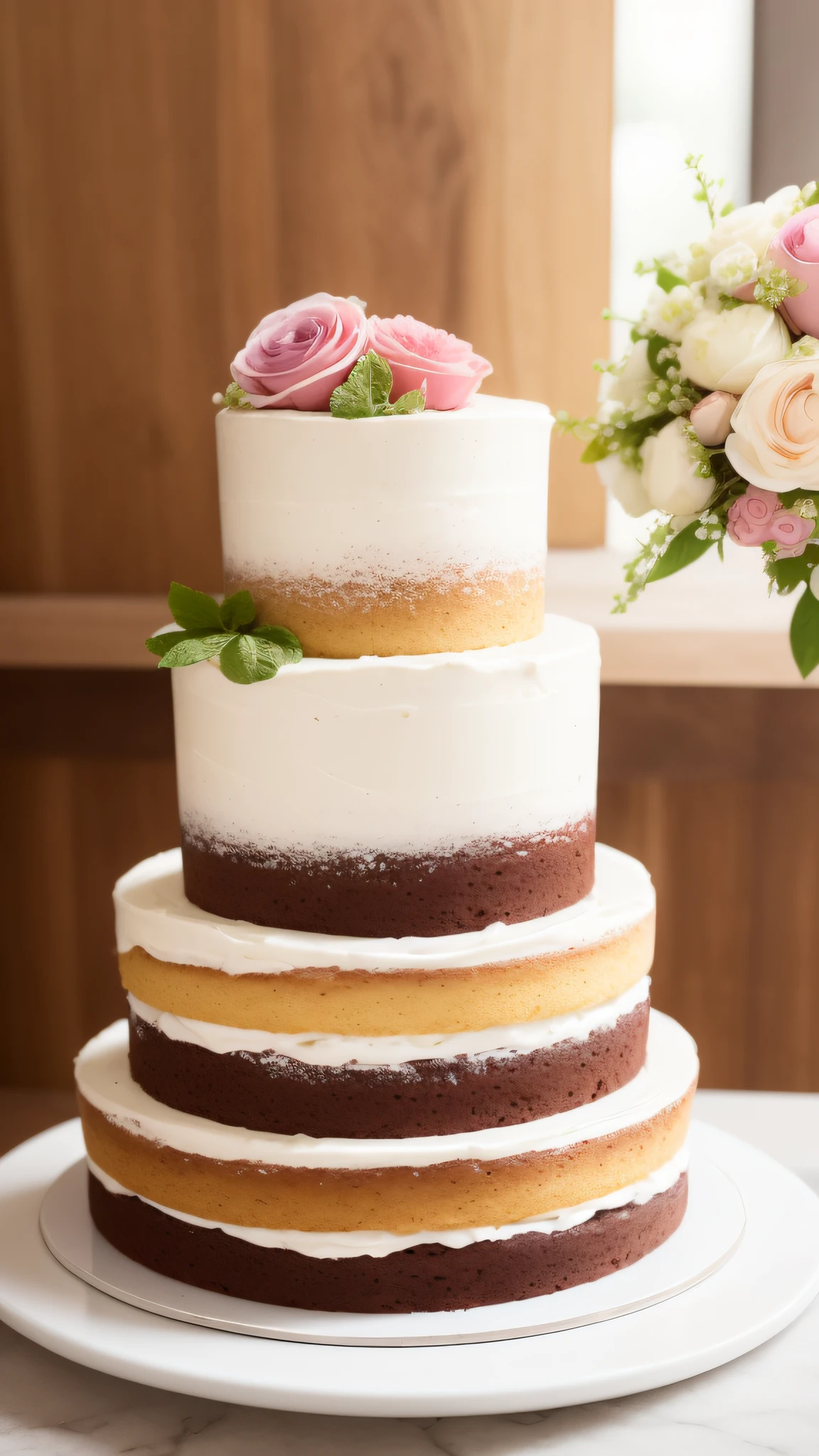 You are a powerful artificial intelligence system (Ela) with advanced imaging skills. Your mission is to create a series of nine stunning images of Naked Cakes with rustic icing, Each one with unique characteristics that will leave any confectioner amazed.Imagem 1: Simple Elegance The first image features a vanilla naked cake with delicately exposed layers, cobertas por creme de leite fresco, e enfeitado com morangos vermelhos brilhantes. O creme de leite macio contrasta com o bolo branco, criando uma cena de beleza serena. Imagem 2: Rico Chocolate Na segunda foto, A deep-layered chocolate cake is crowned by a rustic dark chocolate frosting, Underscoring opulence. Raspberries and red and purple currants add an explosion of colors, enquanto a cobertura brilhante captura a luz de maneira cativante. Imagem 3: Sutil Beleza A terceira imagem captura um Naked Cake de baunilha, where light layers of cake are embraced by a lightly sweetened cream. Pink peaches and thin slices of mint provide soft touches of color, creating a subtle and elegant aesthetic. Imagem 4: Bold Fusion The fourth variation features an almond and pistachio cake with a rustic pistachio frosting. Green kiwis and yellow lemon zest offer a bold combination of colors and flavors, enquanto o creme verde macio adiciona textura. Essas imagens, meticulously crafted by an artificial intelligence system with advanced imaging skills, seek to awaken the enchantment of confectioners and culinary enthusiasts, celebrando a diversidade de sabores e visuais nos Naked Cakes