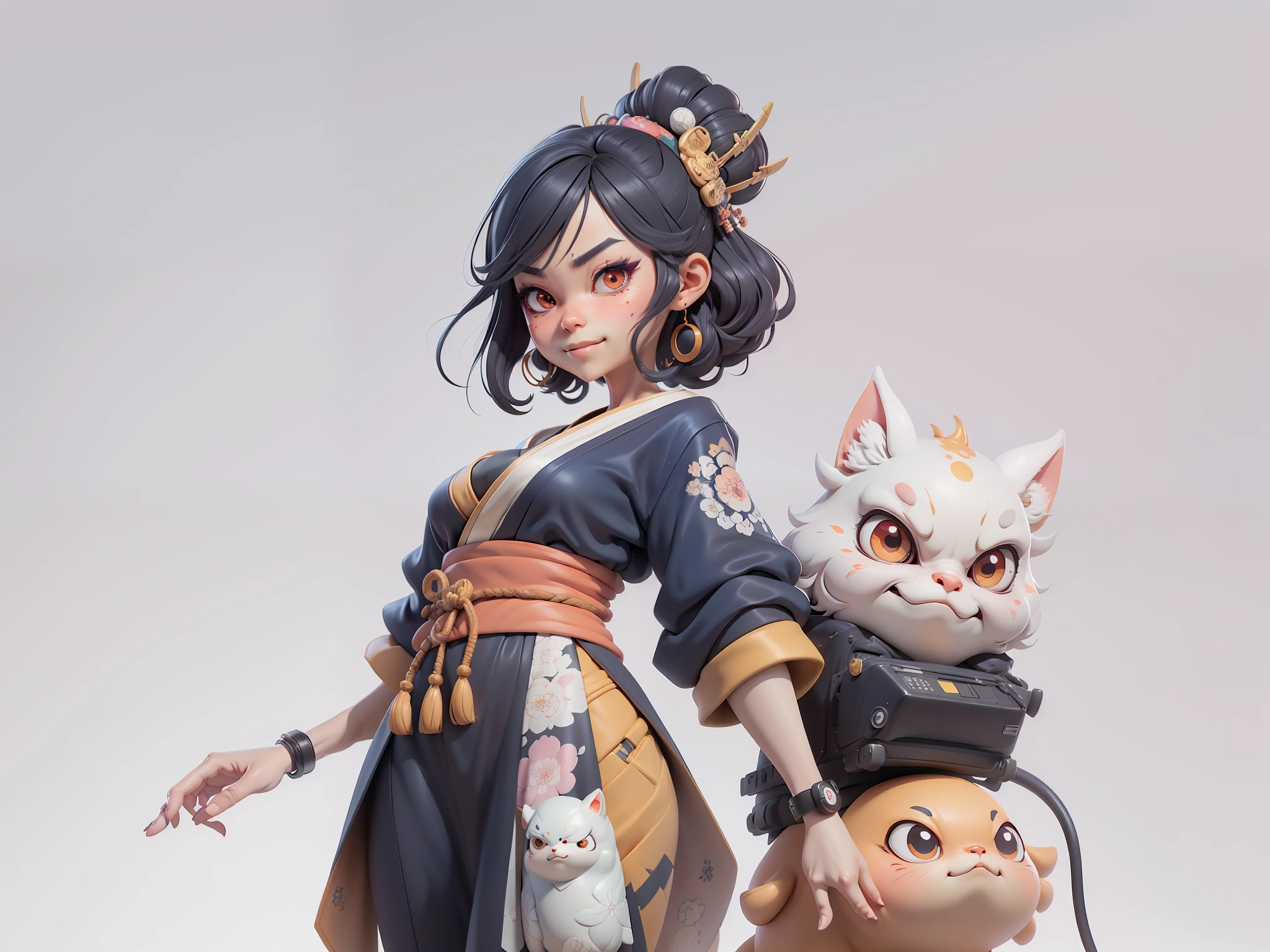 (Daisaku),(Need),(Super meticulous),(full bodyesbian:1.2),Japanese ukiyo-e girl,japanese geisha,Beautiful,Oriental dragon,Aeolian Thor,Raised sexy,爆乳,Oriental face,TV Anchor,Bust portrait illustration,Alone,In black suit,a blue tie,The face is slightly chubby,The face was clean,without a beard,Black super short hair,Black eyes,Smile confidently,3C computer sub-products,iPad, iphone,Digital painting,3D character design by Mark Clairen and Pixar and Hayao Miyazaki and Akira Toriyama,The illustration is a high-definition illustration in 4K resolution,With very detailed facial features and cartoon-style visuals。