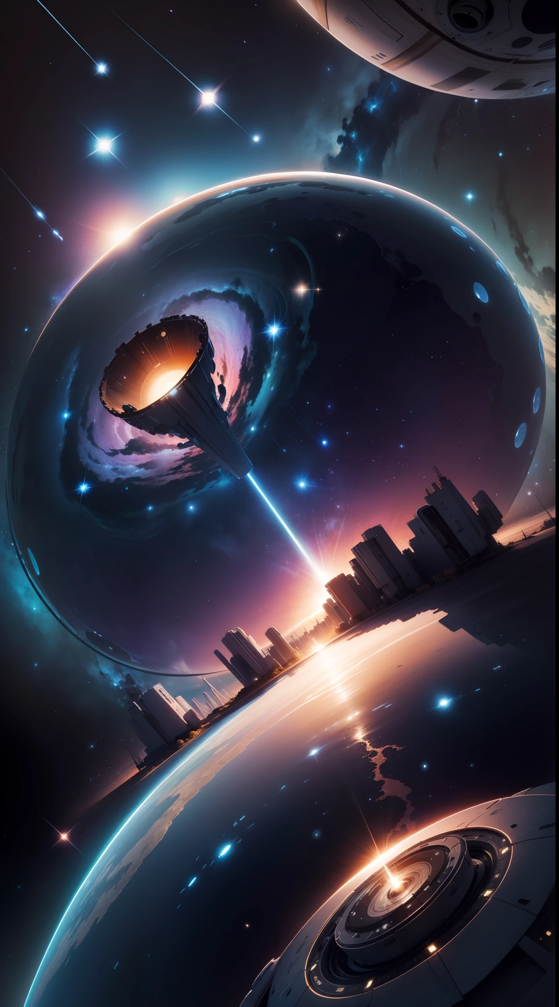 Paisagem espacial, futurista, outer space, satellites, estrelas, escuro, outer space, Full HD, muitos detalhes, muito bonito