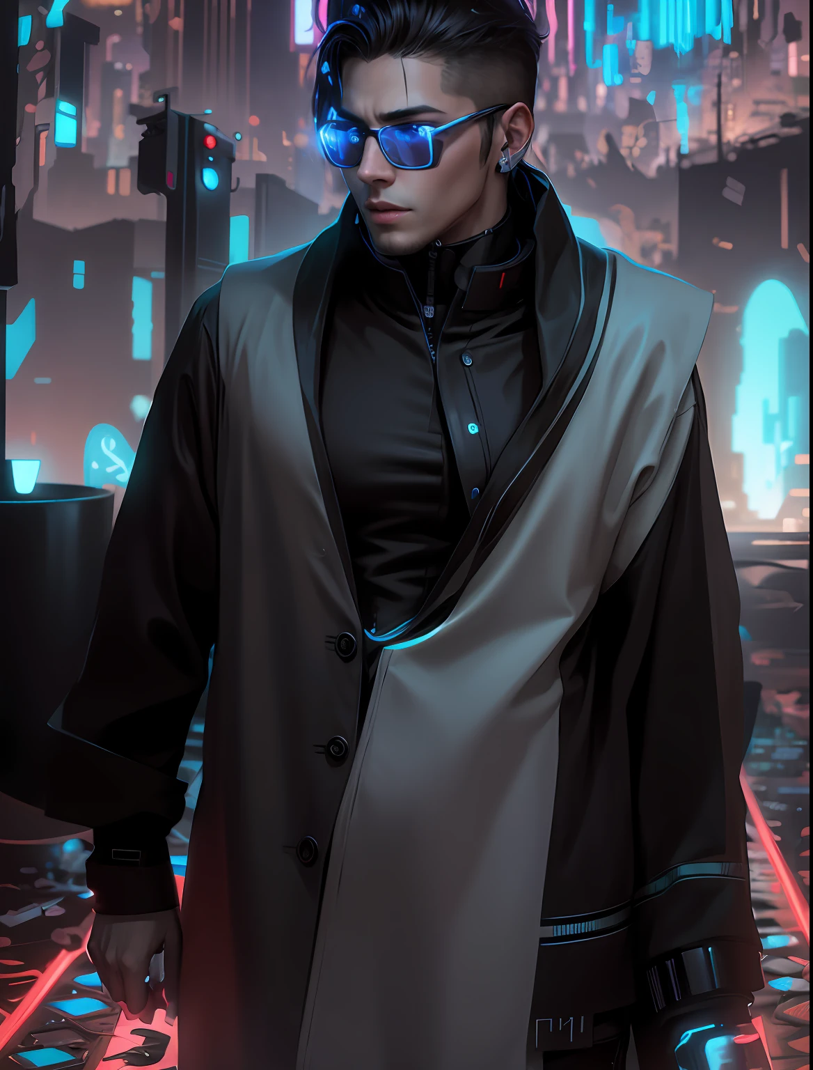 Change background cyberpunk handsome boy, realistic face, 8k, ultra realistic, male