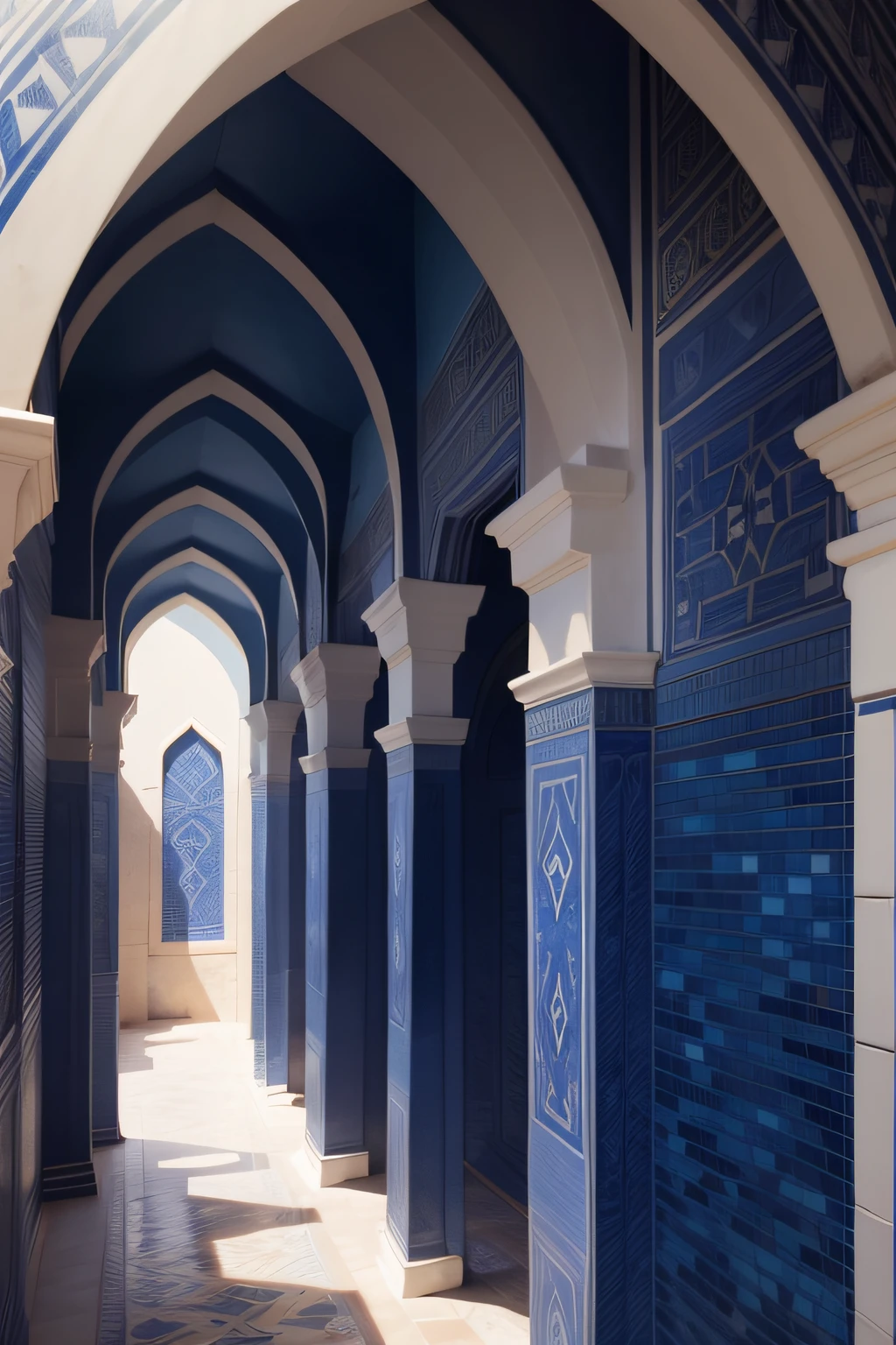 Arabian blue mosaic wall. Fine workmanship. Taken away. Taken from the front. Shooting without distortion. 100mm lens. 4m distance. Seamlessly tileable image.