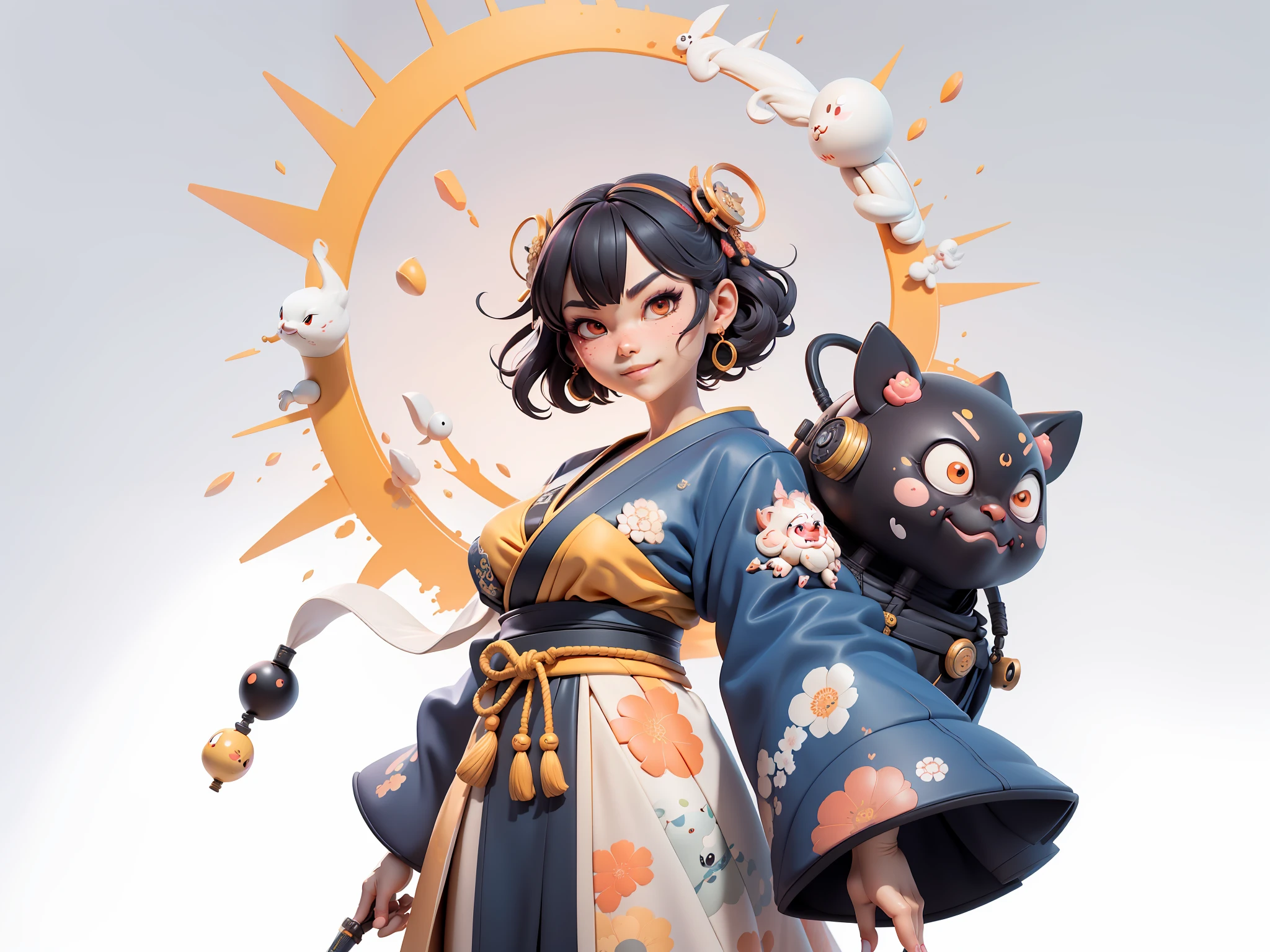 (Daisaku),(Need),(Super meticulous),(full bodyesbian:1.2),Japanese ukiyo-e girl,japanese geisha,Beautiful,Oriental dragon,Aeolian Thor,Raised sexy,爆乳,Oriental face,TV Anchor,Bust portrait illustration,Alone,In black suit,a blue tie,The face is slightly chubby,The face was clean,without a beard,Black super short hair,Black eyes,Smile confidently,3C computer sub-products,iPad, iphone,Digital painting,3D character design by Mark Clairen and Pixar and Hayao Miyazaki and Akira Toriyama,The illustration is a high-definition illustration in 4K resolution,With very detailed facial features and cartoon-style visuals。