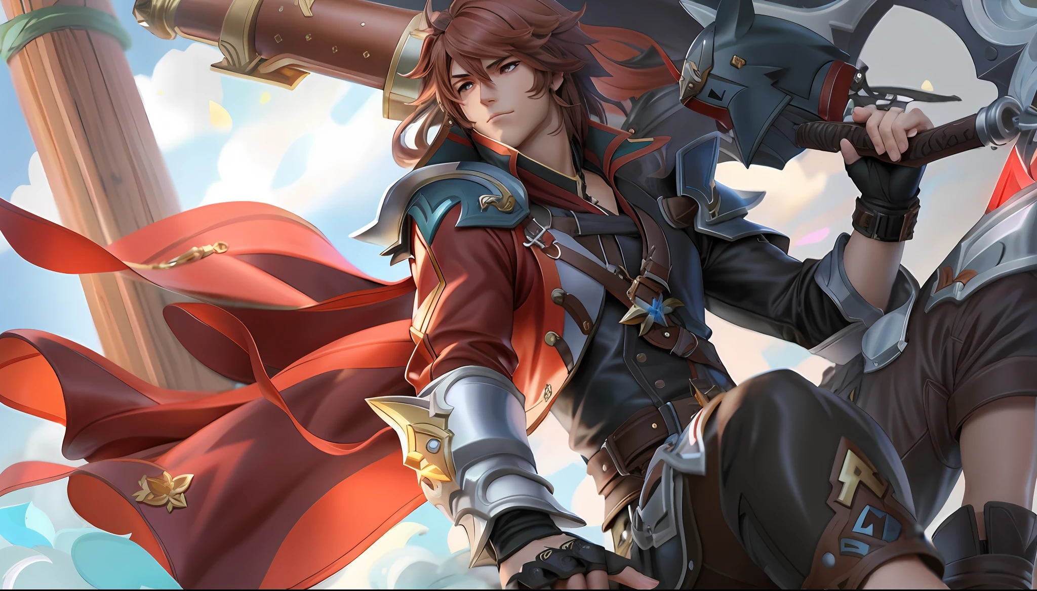 um close up de uma pessoa segurando uma arma em um barco, arte chave detalhada do anime, por Yang J, guilty gear strive splash art, casimiro arte, Sakimichan Frank Franzzeta, Zhongli, Impacto Genshin, Artgerm extremamente detalhado, arte detalhada do personagem de anime, granblue fantasia, arte de anime digital detalhada, arte chave do anime