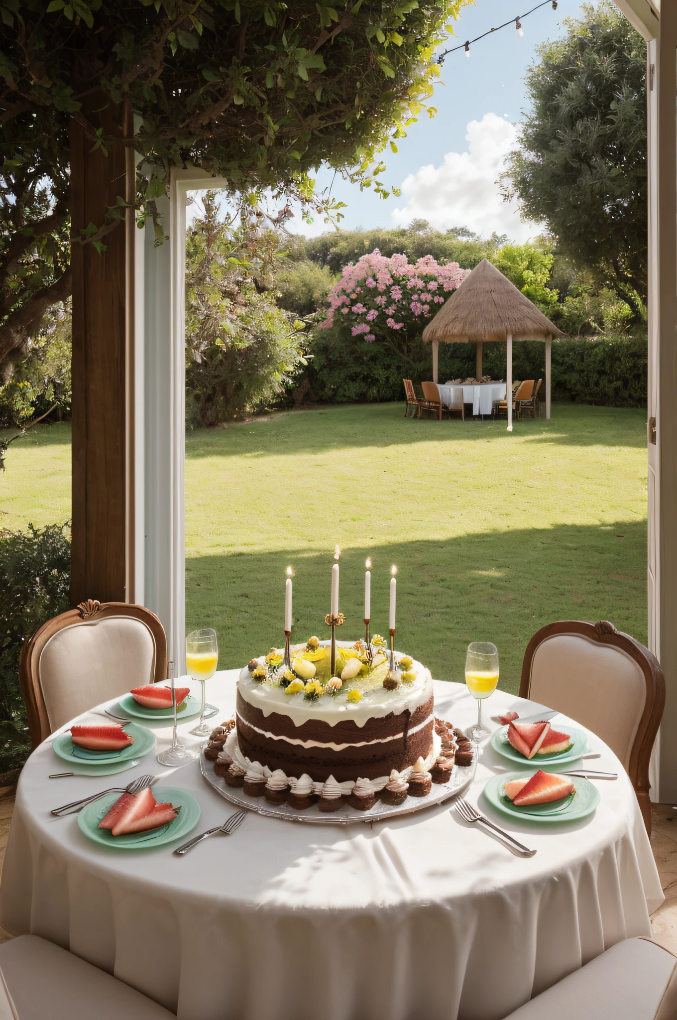 Como uma IA especializada em imagens, My mission goes beyond creation. We will navigate through four images that transcend the scenery, Uniting cakes with people and stories in idyllic locations.Imagem 1: Fazenda Encantada

A cena nos leva a uma fazenda pitoresca, onde um Naked Cake de baunilha torna-se parte do ambiente. Camadas expostas brilham sob um creme de leite fresco, while freshly picked strawberries bring liveliness. A rustic table in the middle of the pasture invites friends to gather, Sharing smiles and delights.

Imagem 2: Beira-Mar Serena

Agora, The chocolate and ganache cake is the centerpiece of a seaside setting. The gentle ocean breeze meets the sweetness of the cake, while family and friends gather at a table on the beach. Framboesas frescas e groselhas adicionam um toque tropical.

Imagem 3: Jardim Encantador

O Naked Cake de baunilha encontra seu lugar em um jardim encantador. Light layers of the cake under lightly sweetened cream blend perfectly with the beauty of the surrounding flowers. Pink peaches and mint leaves evoke a sense of tranquility in a picnic scene.

Imagem 4: Urban Spirit

Now, We are in the heart of the city, where an almond and pistachio cake comes up with rustic icing. Fresh kiwis and lemon zest bring a dash of urban energy. The scene takes place in a busy café, where friends gather for a break from everyday life.

Estas imagens, meticulosamente concebidas por minha IA, exploram uma variedade de ambientes, connecting the cakes to stories and moments in different settings. Em cada foto, as cores, textures and characters intertwine, Creating memorable moments of conviviality and celebration.
