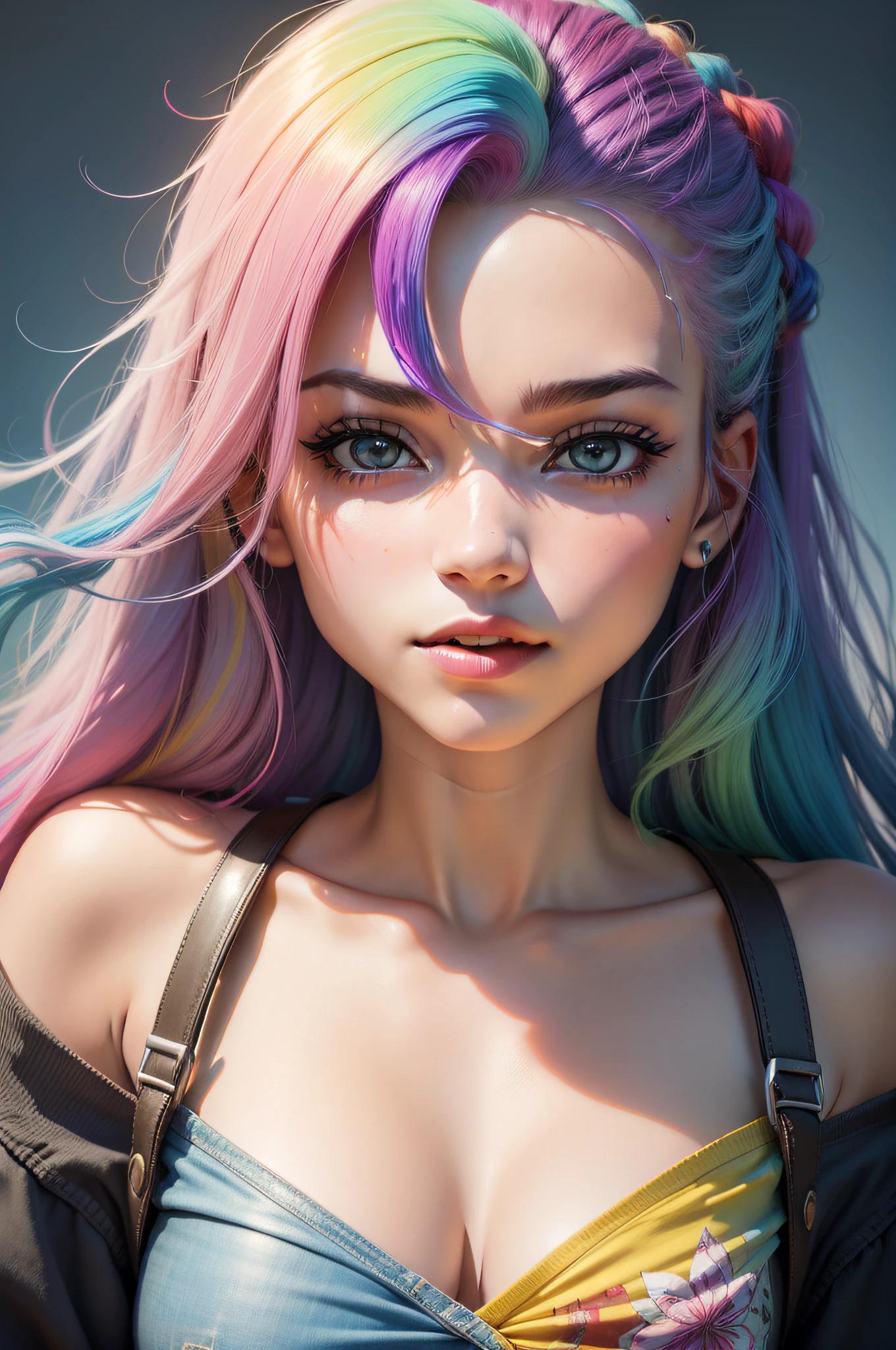 8k, foto RAW, realista, fotorrealista, hiper-realista, alta qualidade, melhor qualidade, obra-prima, altamente detalhado, absurdos, obra-prima, melhor qualidade, (papel de parede 8k da unidade CG extremamente detalhado, obra-prima, melhor qualidade, ultra-detalhado, melhor sombra), (fundo detalhado), (rosto lindo e detalhado, olhos lindos e detalhados), colored hair is blowing in the wind, estrias coloridas brilhantes de cabelo, rainbow colored hair, Grungy woman with rainbow hair, rainbow hair, cabelos coloridos, estrias coloridas brilhantes de cabelo, psychedelic hair, colorful hairs, cabelos coloridos, cabelos vibrantes, cabelos multicoloridos, rainbow hair overlay, rabo de porco colorido, detalhes e cores vivas, cabelos longos coloridos, Alto contraste, (best ilumination), 1girl, Australiana, cabelo multicolorido, linda, ((respingos de tinta colorida em fundo transparente, dulux)), ( (caustic)), dinamic angle, belo brilho detalhado, corpo inteiro, tiro de cowboy