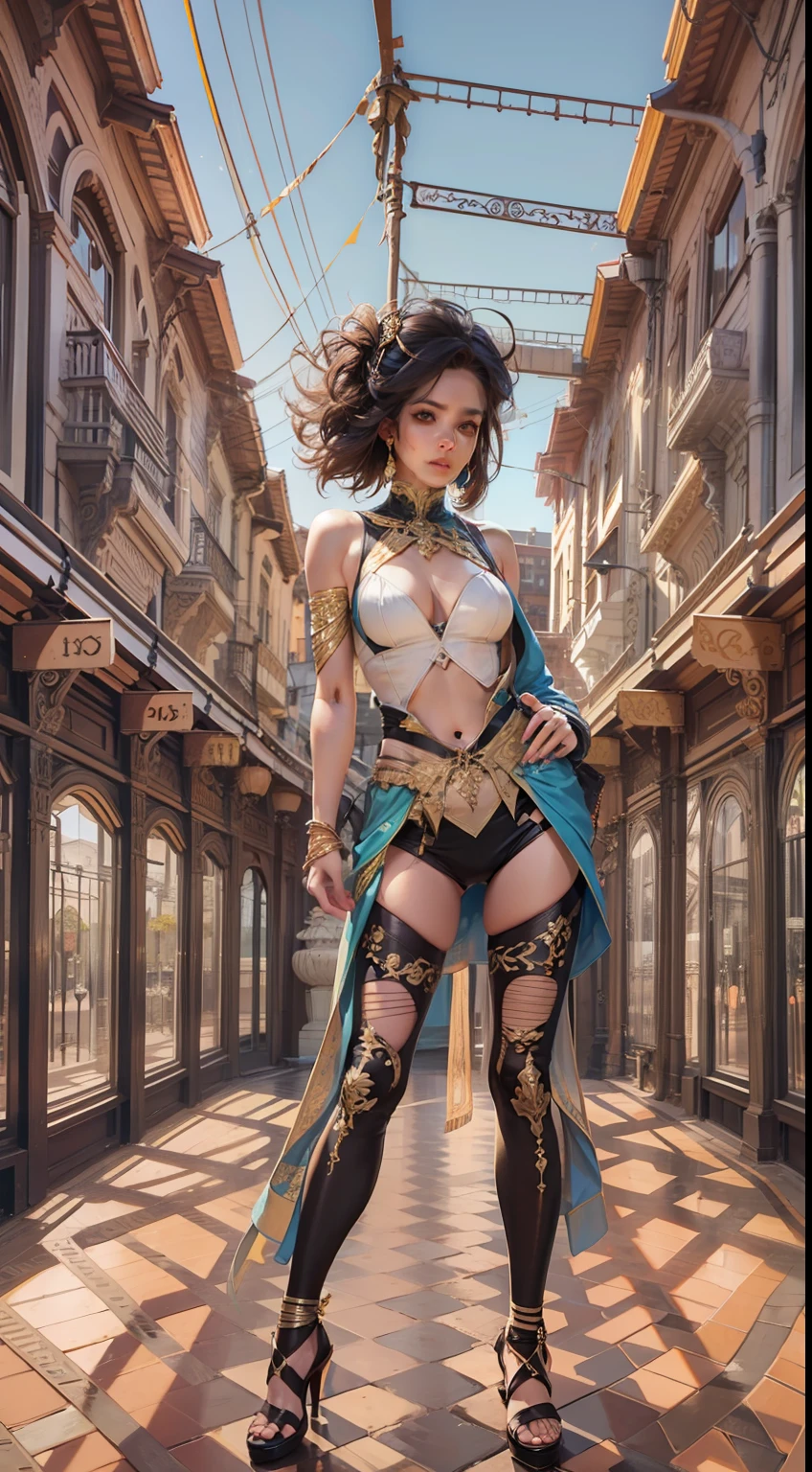 Beautiful woman in intricate Bold and Strappy Outfit