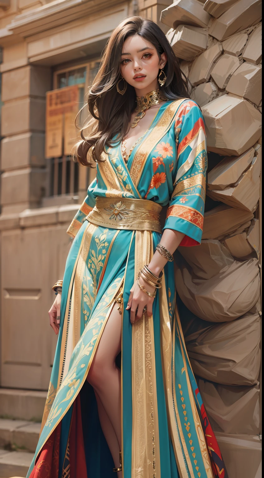 Beautiful woman in intricate Bold and Strappy Outfit