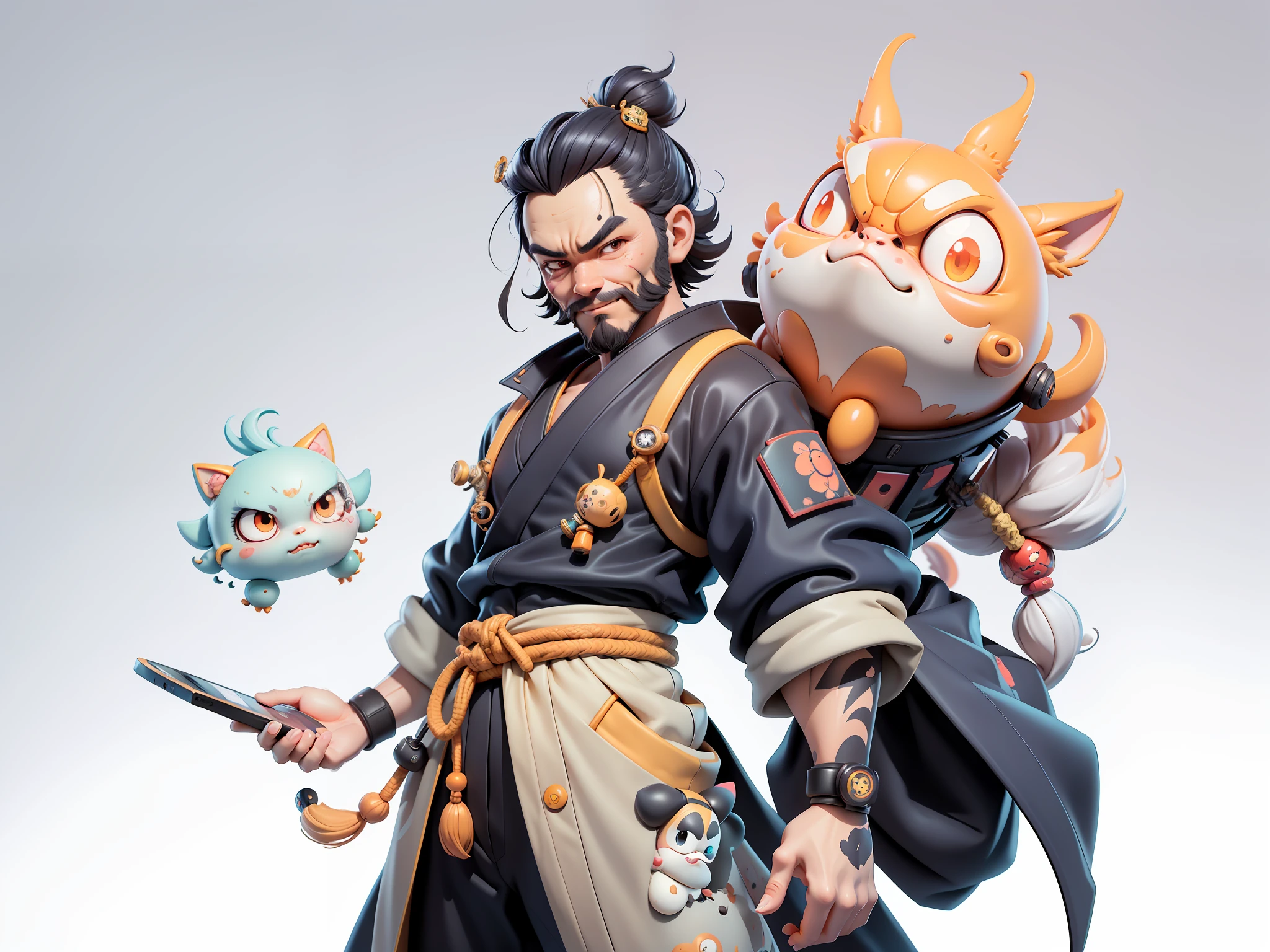 (Daisaku),(Need),(Super meticulous),(full bodyesbian:1.2),Japanese ukiyo-e girl,japanese geisha,Beautiful,Oriental dragon,Aeolian Thor,Raised sexy,爆乳,Oriental face,TV Anchor,Bust portrait illustration,Alone,In black suit,a blue tie,The face is slightly chubby,The face was clean,without a beard,Black super short hair,Black eyes,Smile confidently,3C computer sub-products,iPad, iphone,Digital painting,3D character design by Mark Clairen and Pixar and Hayao Miyazaki and Akira Toriyama,The illustration is a high-definition illustration in 4K resolution,With very detailed facial features and cartoon-style visuals。