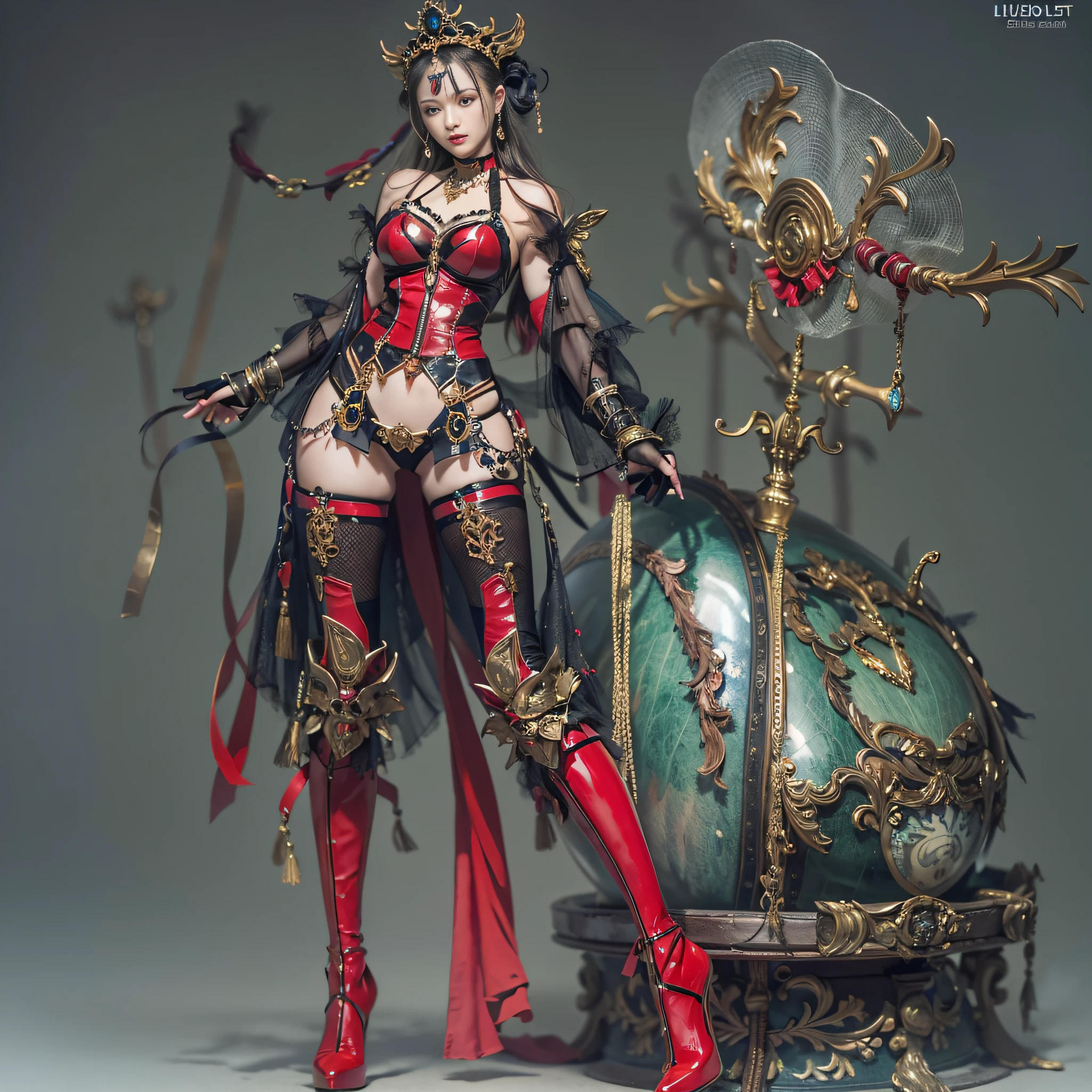 ((masterpiece:1.4)、(top-quality:1.4)、(reallistic:1.7))、a beauty girl、Extraordinary beauty、Bondage style:1.4、latex shiny:1.4、Latex bodysuit、By Luis Royo、age19、1girl in、Super Ultra Ultra Bikini、Super sexy young girl、Colossal tits:1.4、Looking Back Beauty、Attractive best proportions、4fingers and 1thumb、Outstanding style、standingn、fullllbody、foco nítido:1.5、Slender Abs、Anatomically correct representation of the human body:1.4、beauty legs、Two legs、Two arms、hips up high、A detailed eye、Raw photo、red-lips、Red high heels、a choker、a necklace、耳Nipple Ring、Fantastic mythical world landscape:1.4、