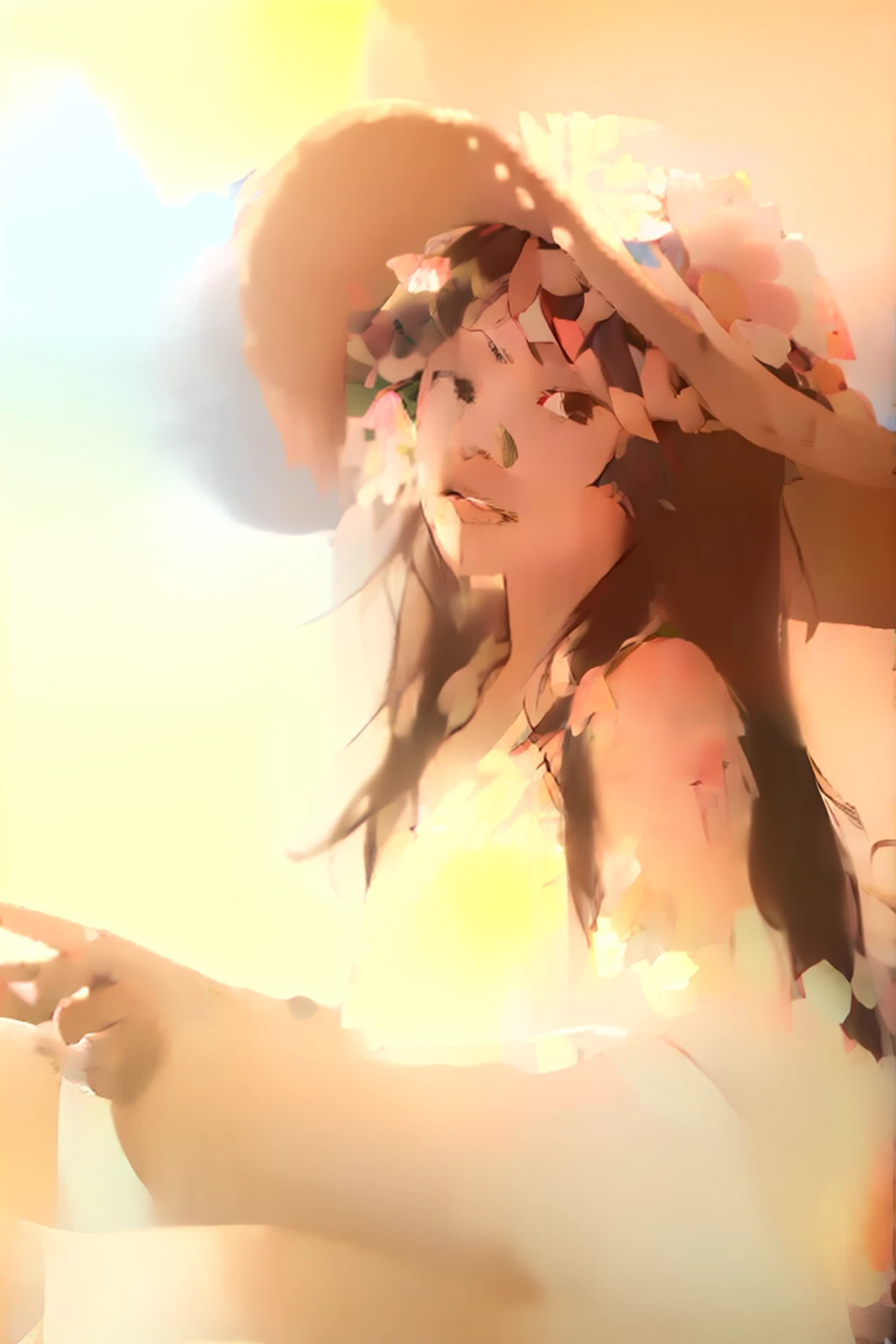 (backlighting:1.8), (lighting),(flowing fabric:1.3), ((Floral_summer_dress:1.5),(Straw_hat:1.3)),
(masterpiece), realistic, HDR, highly detailed, 8k, raw photo,
ambient occlusion, natural, harmonious composition, warm tones, 1 girl, sitting in park, spread legs, spreading pussy with fingers, half naked