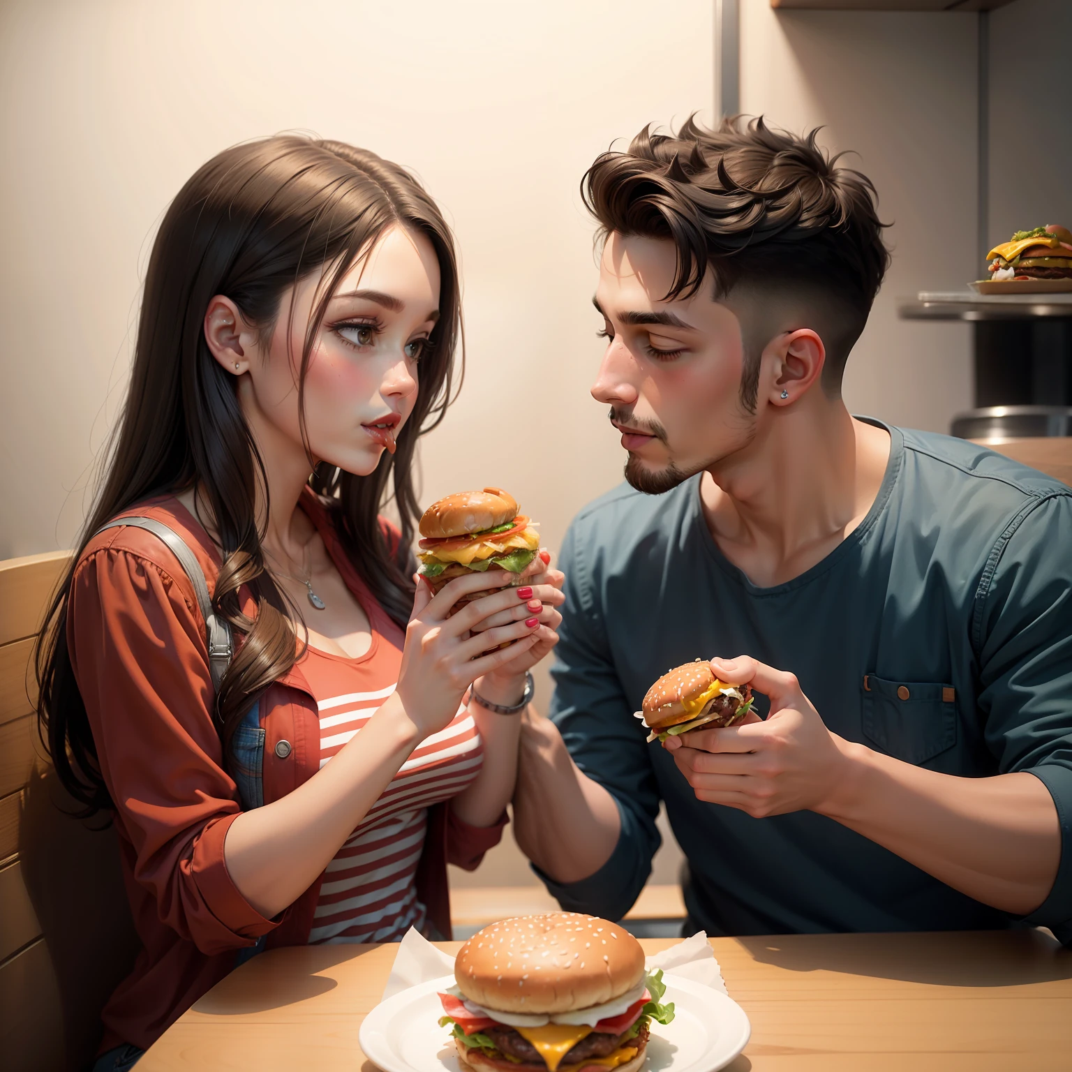 Couple eating hamburger