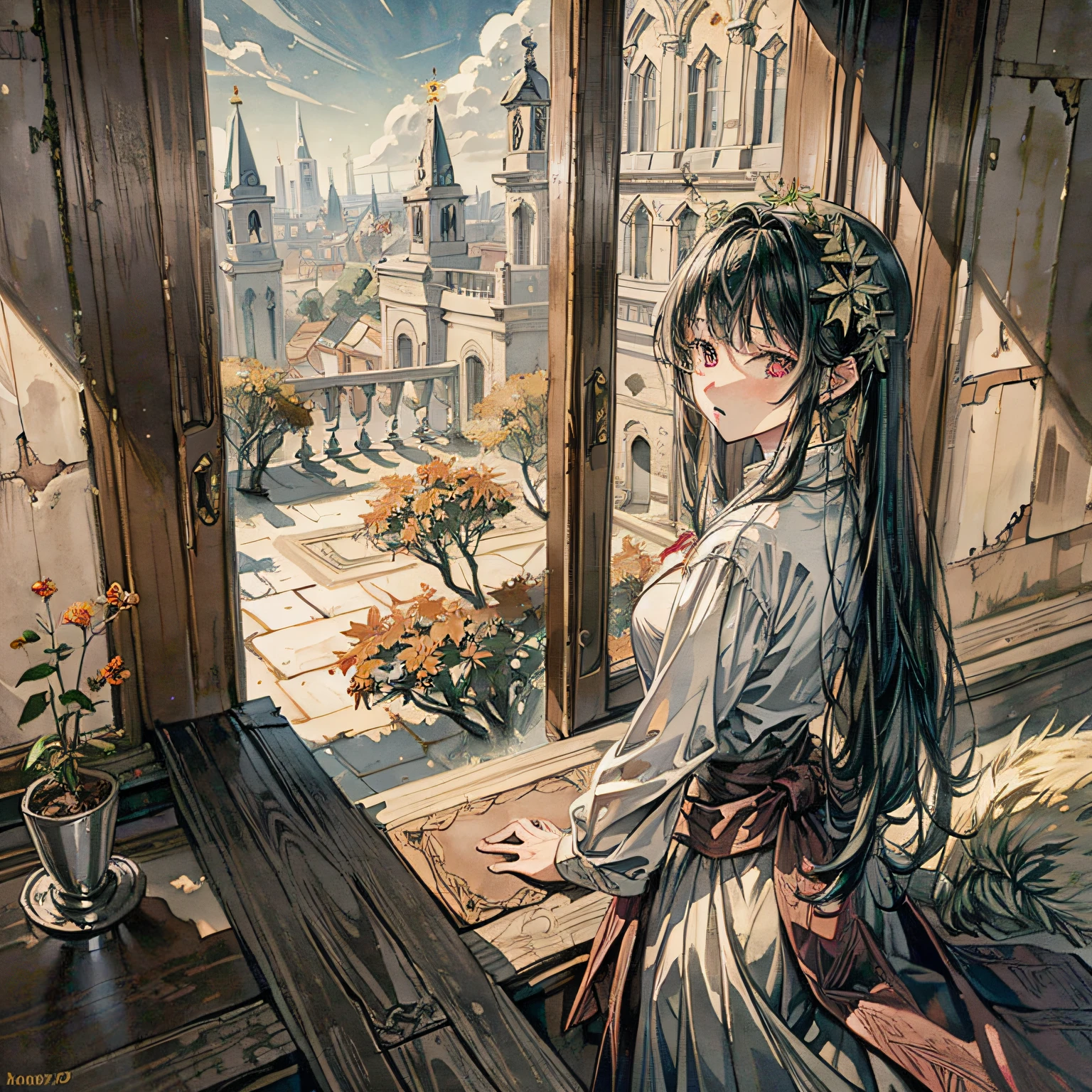 (masterpiece, best quality, beautiful art:1.4), (no human:1.5), in the tapestry of time, your story weaves a masterpiece, magical and dreamy, with surreal architecture designed by hieronymous bosch. The city is inspired by ancient roman buildings. It has many talli elements that fall like vines & ivy growing from its walls. The colors are very bright and vibrant, and they're in the style of unreal engine 5, highly detailed, intircate, (sharp focus:1.6), volumetric lighting, cinematic wallpaper, 8k, romantic