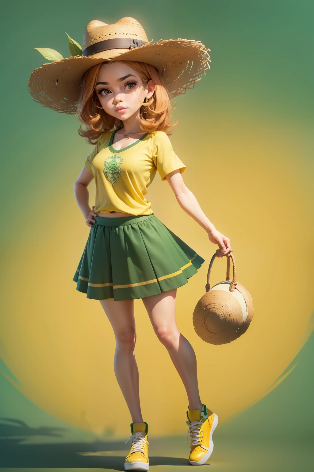 Aline Barros cute funko standing full body --q 2
cute funko standing full body --q 2 "Aline Barros" would be a cute and caricatured version of Aline Barros, with adorable features and smoothed features. He would be wearing typical Brazilian clothing, such as a green and yellow shirt and a straw hat, referring to the country's folklore.