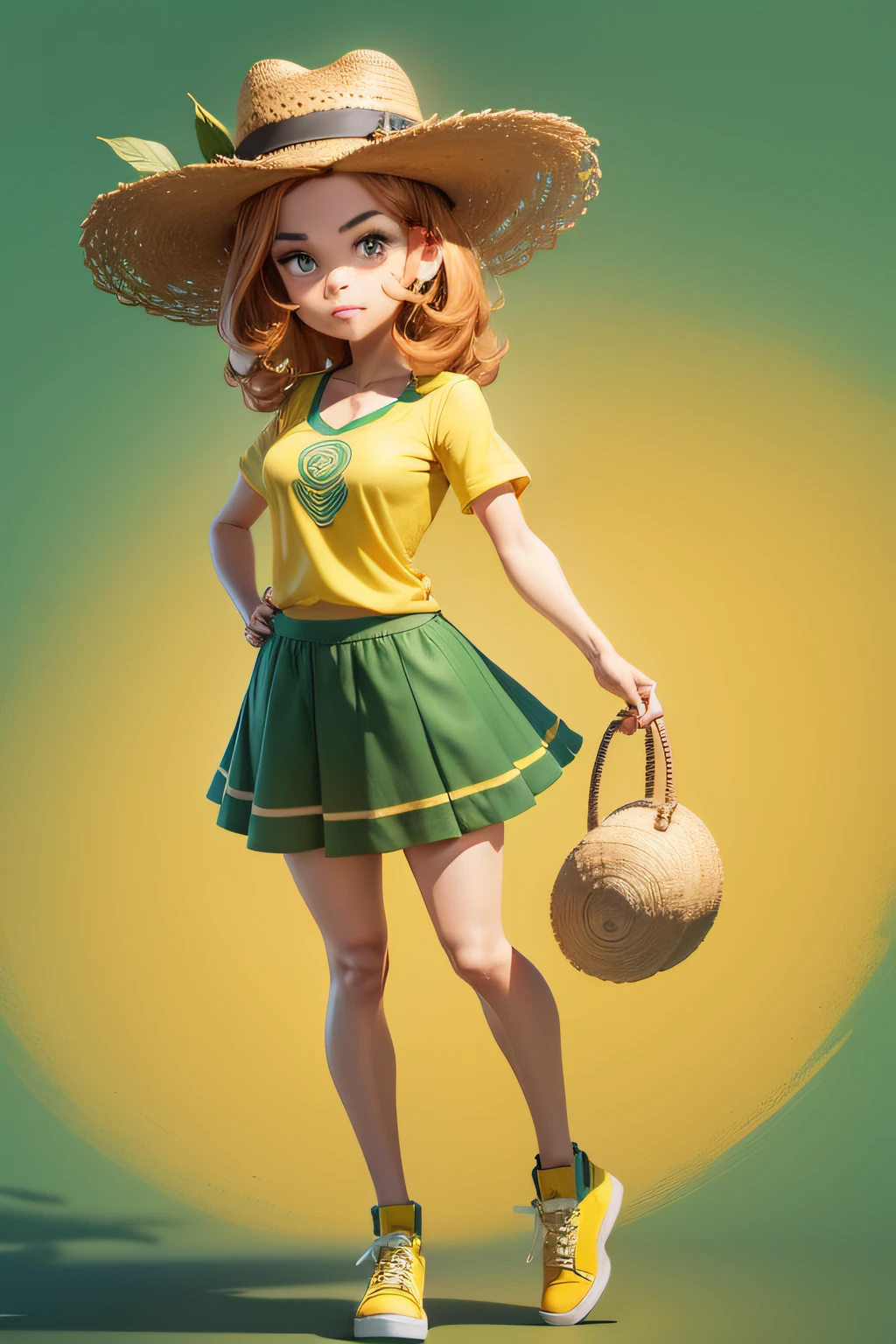 Aline Barros cute funko standing full body --q 2
cute funko standing full body --q 2 "Aline Barros" would be a cute and caricatured version of Aline Barros, with adorable features and smoothed features. He would be wearing typical Brazilian clothing, such as a green and yellow shirt and a straw hat, referring to the country's folklore.