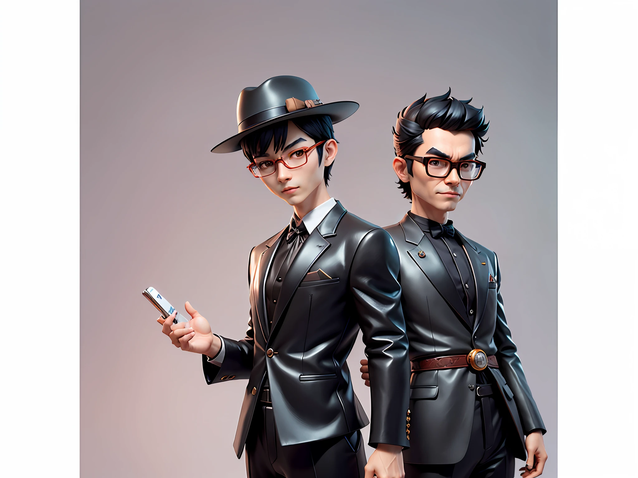 Young man with oriental face in leather hat, tiger, oriental face in formal suit, short black hair, silver glasses, digital painting, 3D character design by Mark Clairedon and Pixar and Hayao Miyazaki and Akira Toriyama, the illustration is a high-definition illustration in 4K resolution with very detailed facial features and cartoon-style visuals.