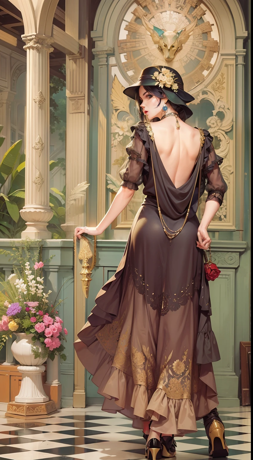 Beautiful woman in intricate Retro 20s Outfit