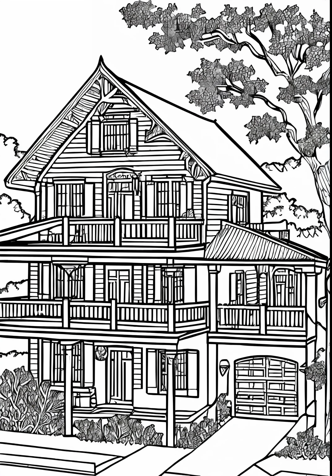 coloring page, for kids, casa mal-assombrada, linhas finas, com detalhes, preto e branco, sem sombreamento.