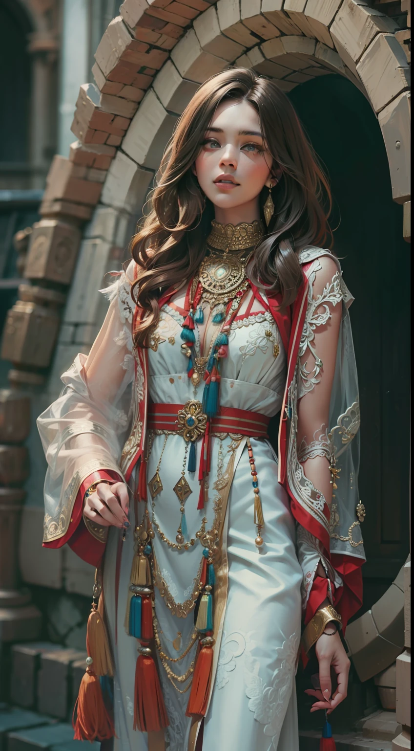 Beautiful woman in intricate Modern Bohemian Outfit