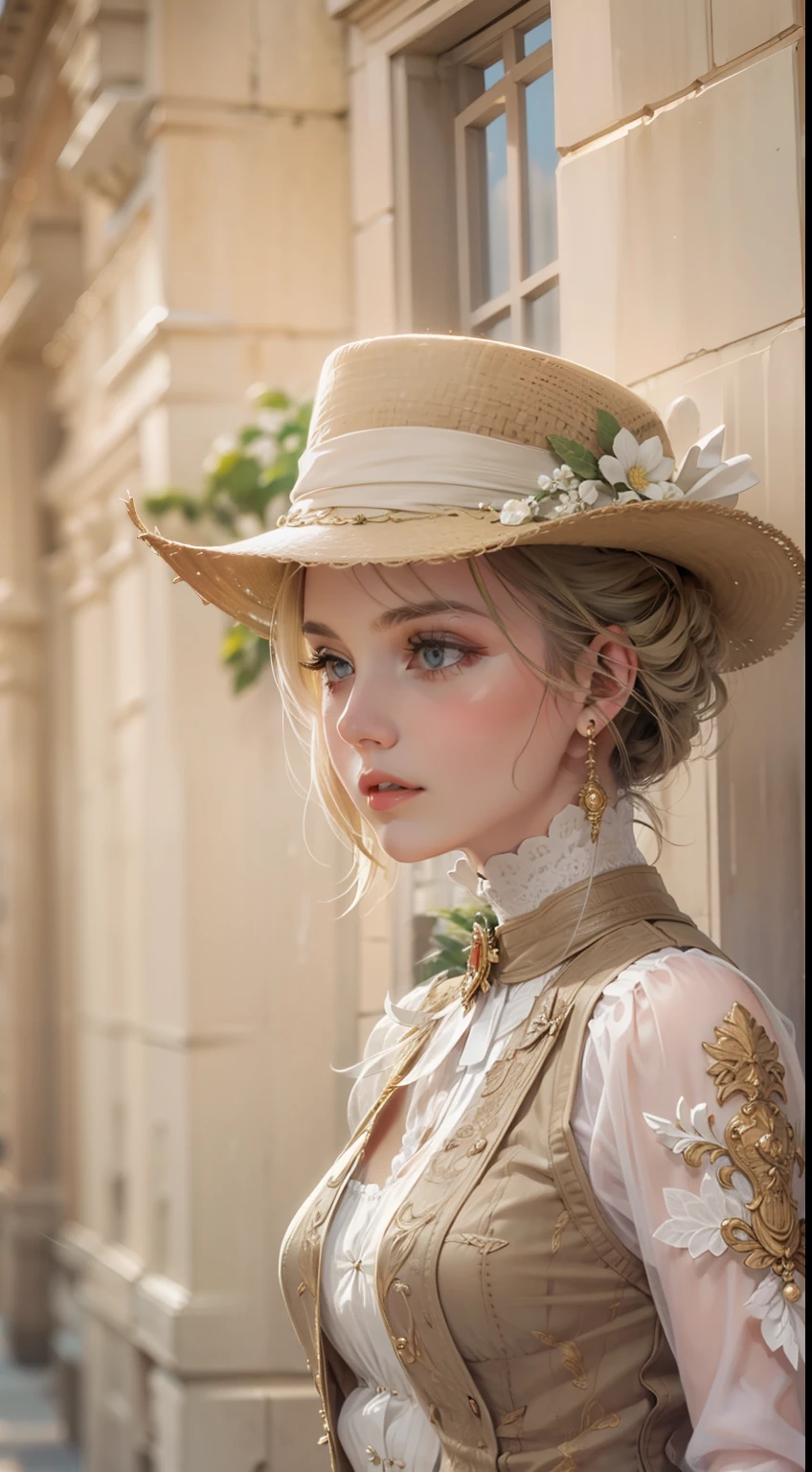 Beautiful woman in intricate Classic Vintage French Outfit