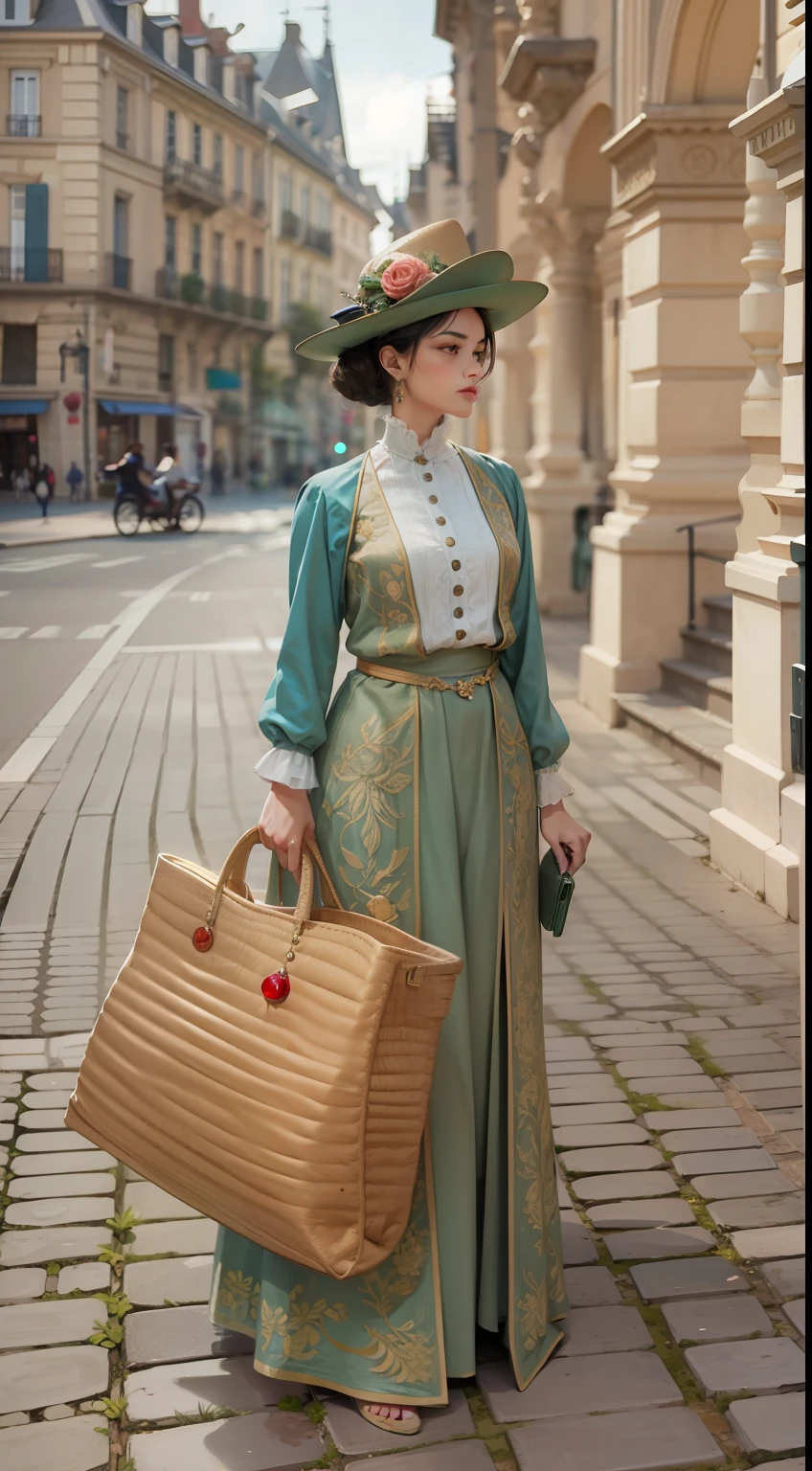 Beautiful woman in intricate Classic Vintage French Outfit