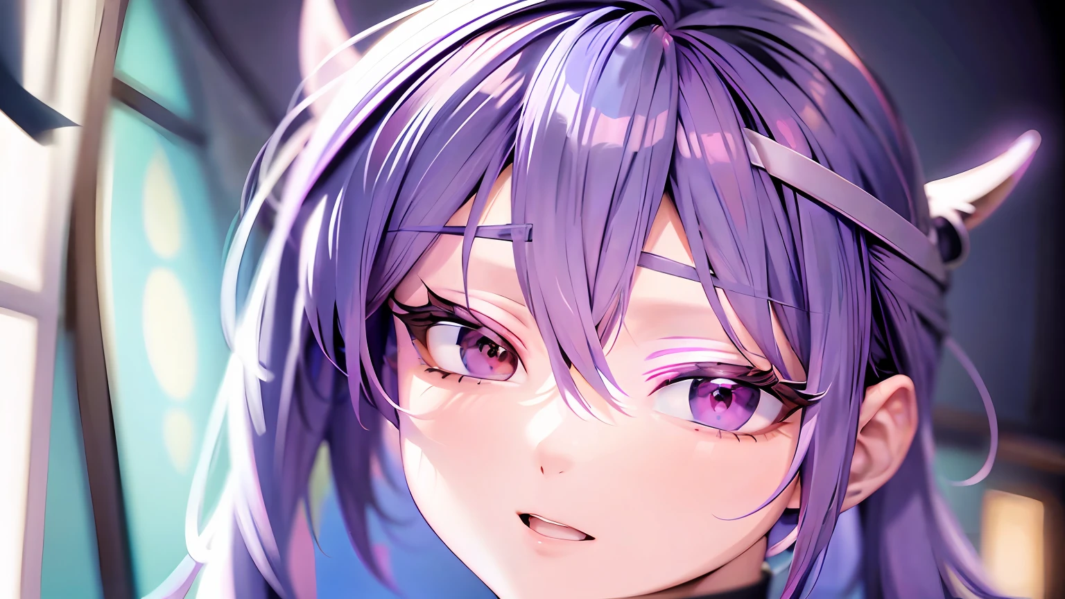 Anime girl with purple hair and purple eyes looking at camera, Hyper realistic anime, 3 d anime realistic, anime style 4 k, photorealistic anime girl render, photorealistic anime, Anime style. 8K, realistic anime 3 d style, high detailed face anime, render of a cute 3d anime girl, Stunning anime face portrait, 8K portrait rendering