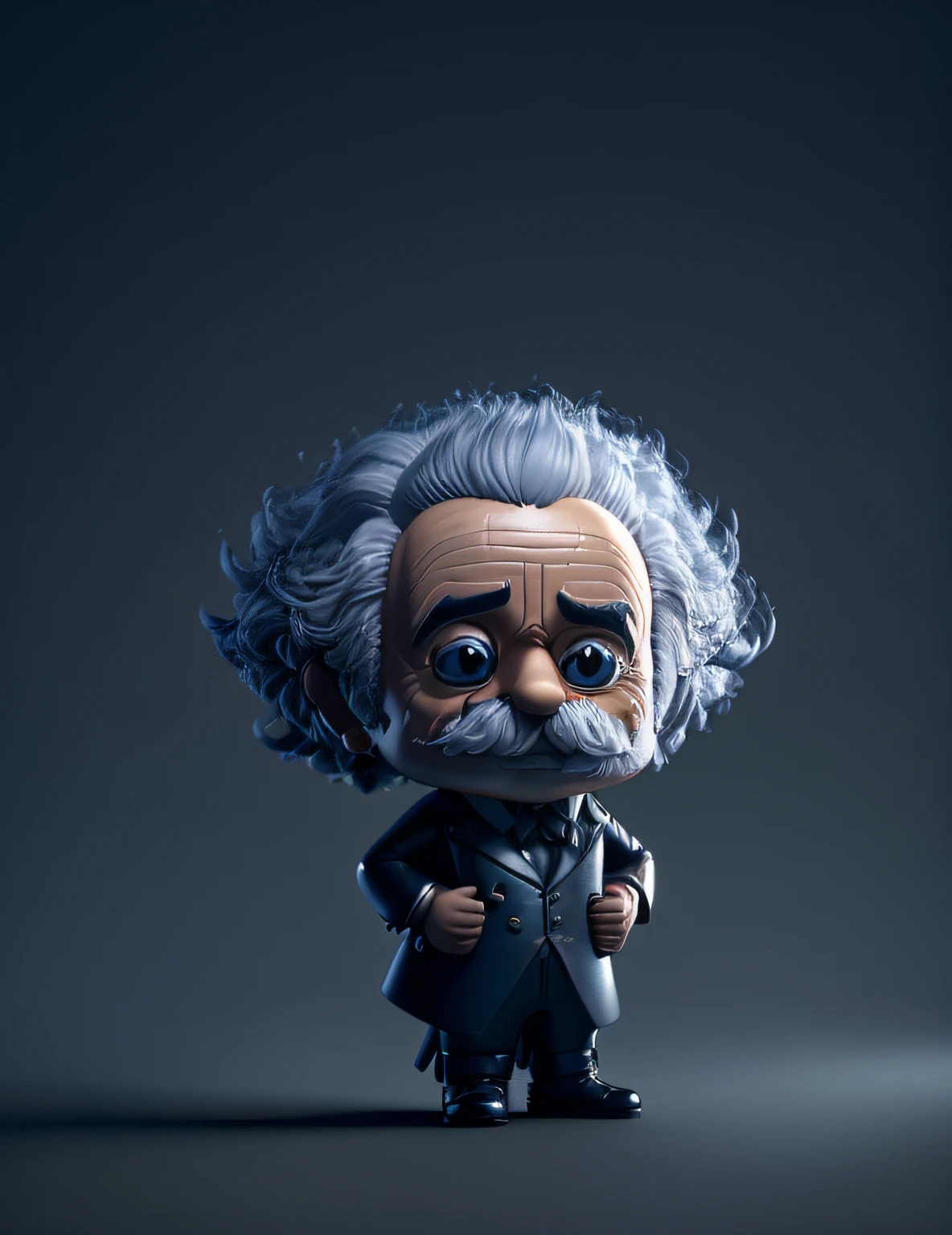arafed image of a cartoon character of a man with a mustache, an anime nendoroid of karl marx, with hoodi with a image apple in front,  portrait of einstein, portrait of albert einstein, high detail iconic character, houdini 3 d render, houdini render, karl marx funko pop, einstein, albert einstein, houdini rendering, pixar portrait 8 k photo, pouty look :: octane render --seed 262189999